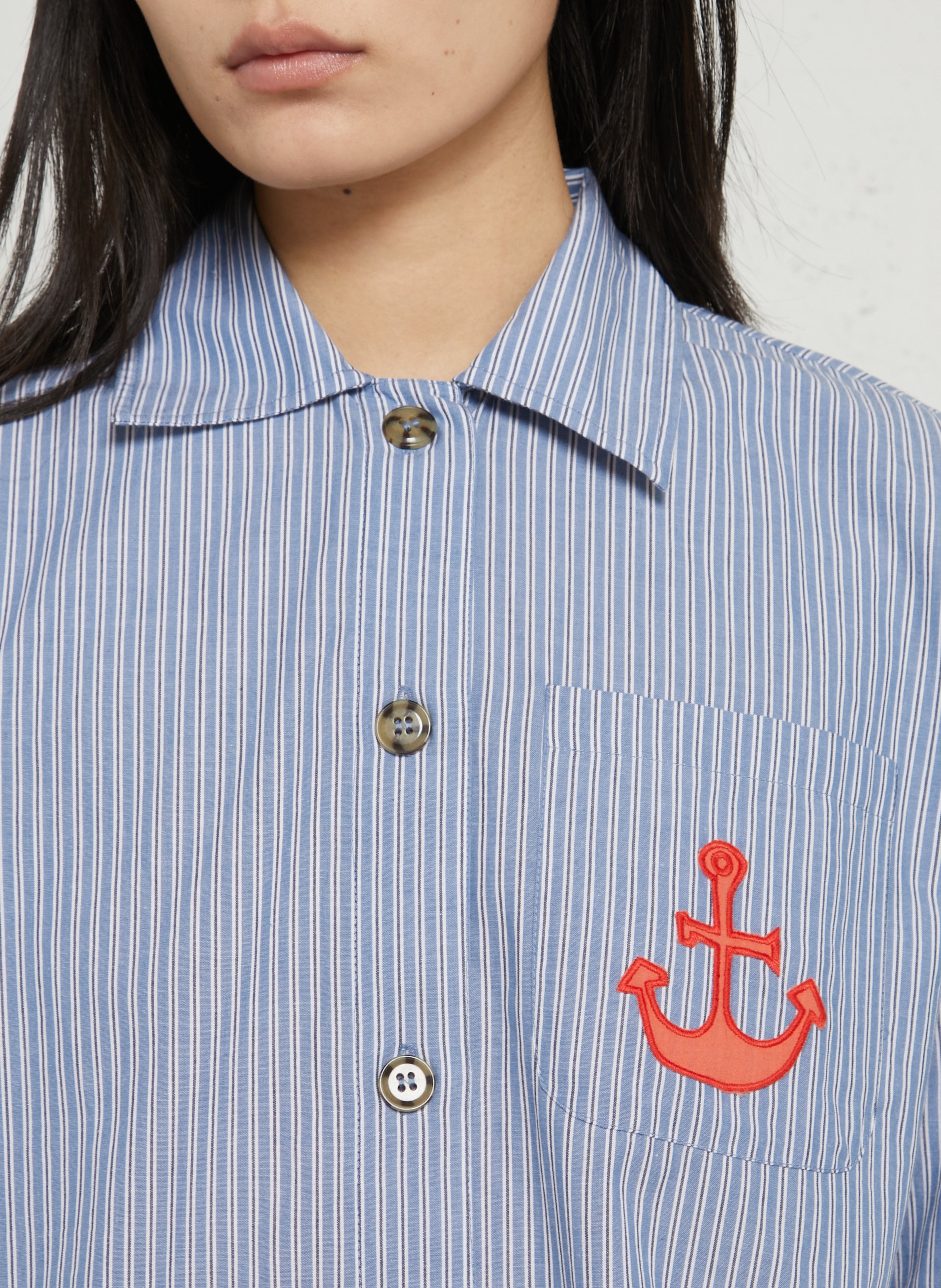 Chemise droite col classique en coton bio rayé STELLA NOVA Bleu