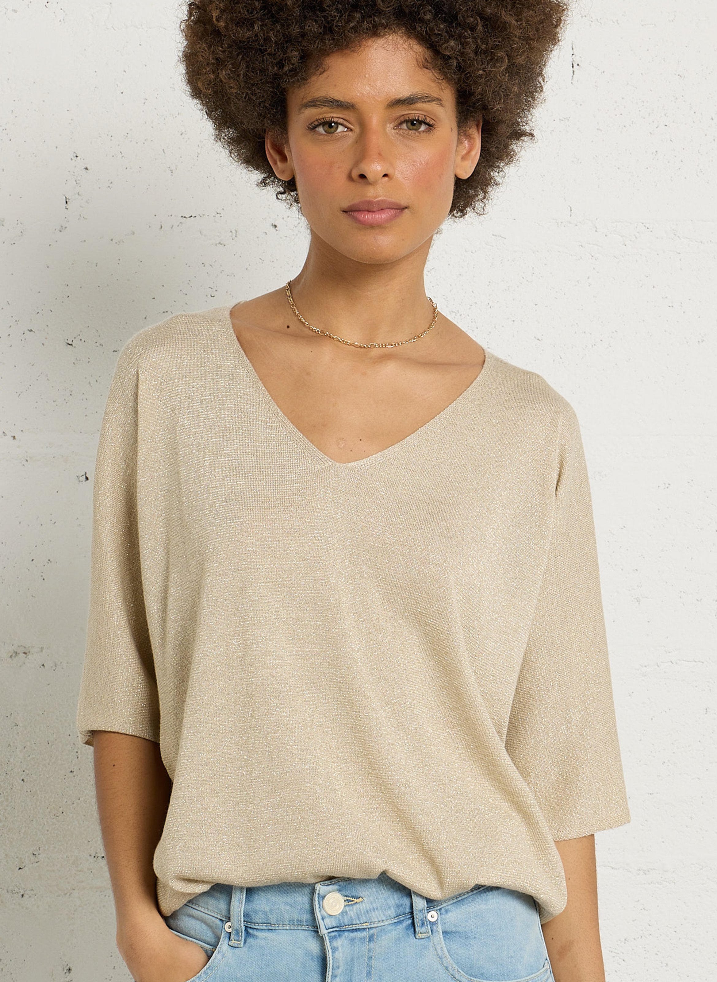 Oversized V-neck sweater with sequins SUD EXPRESS