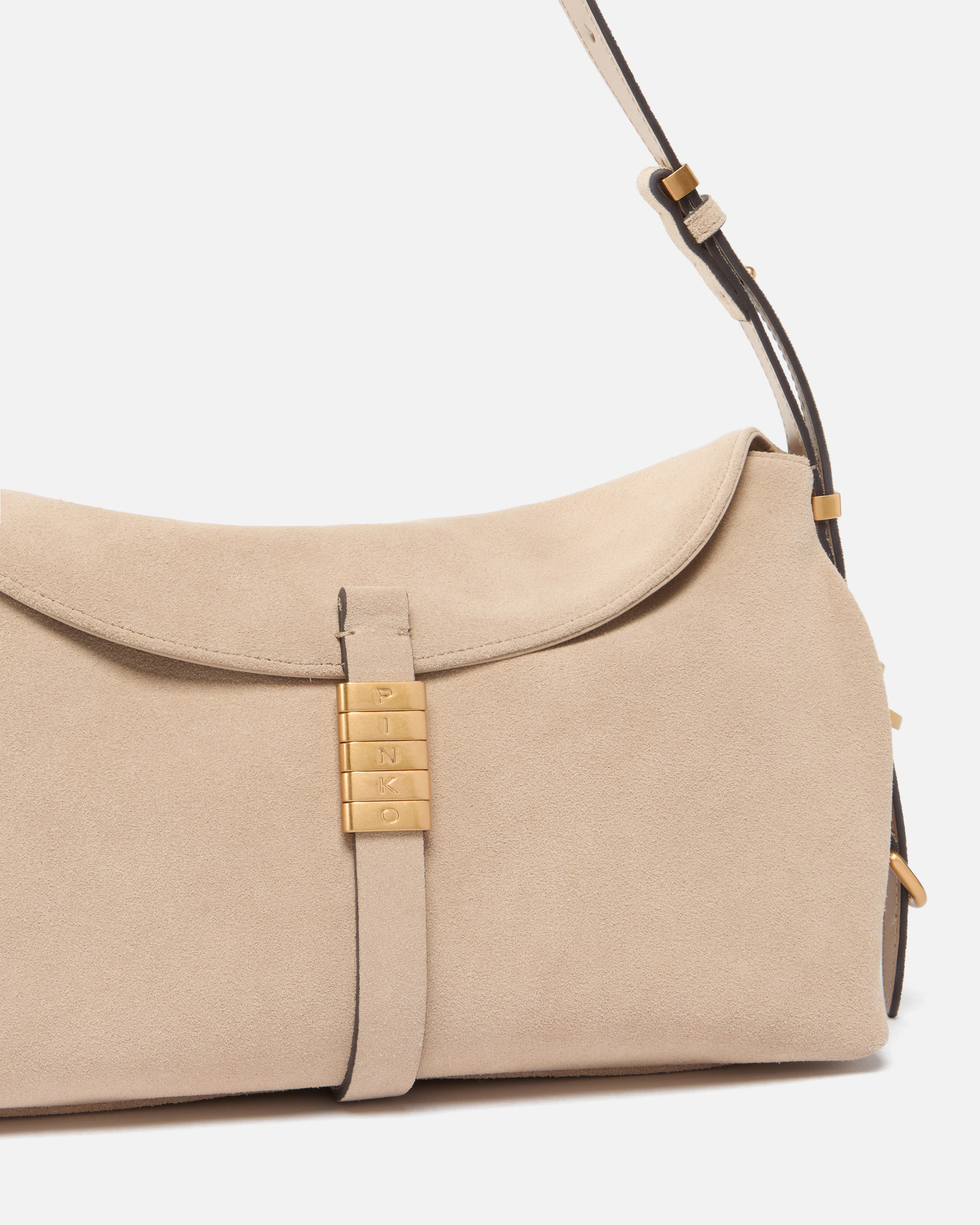 Medium suede saddle bag shoulder bag PINKO Beige