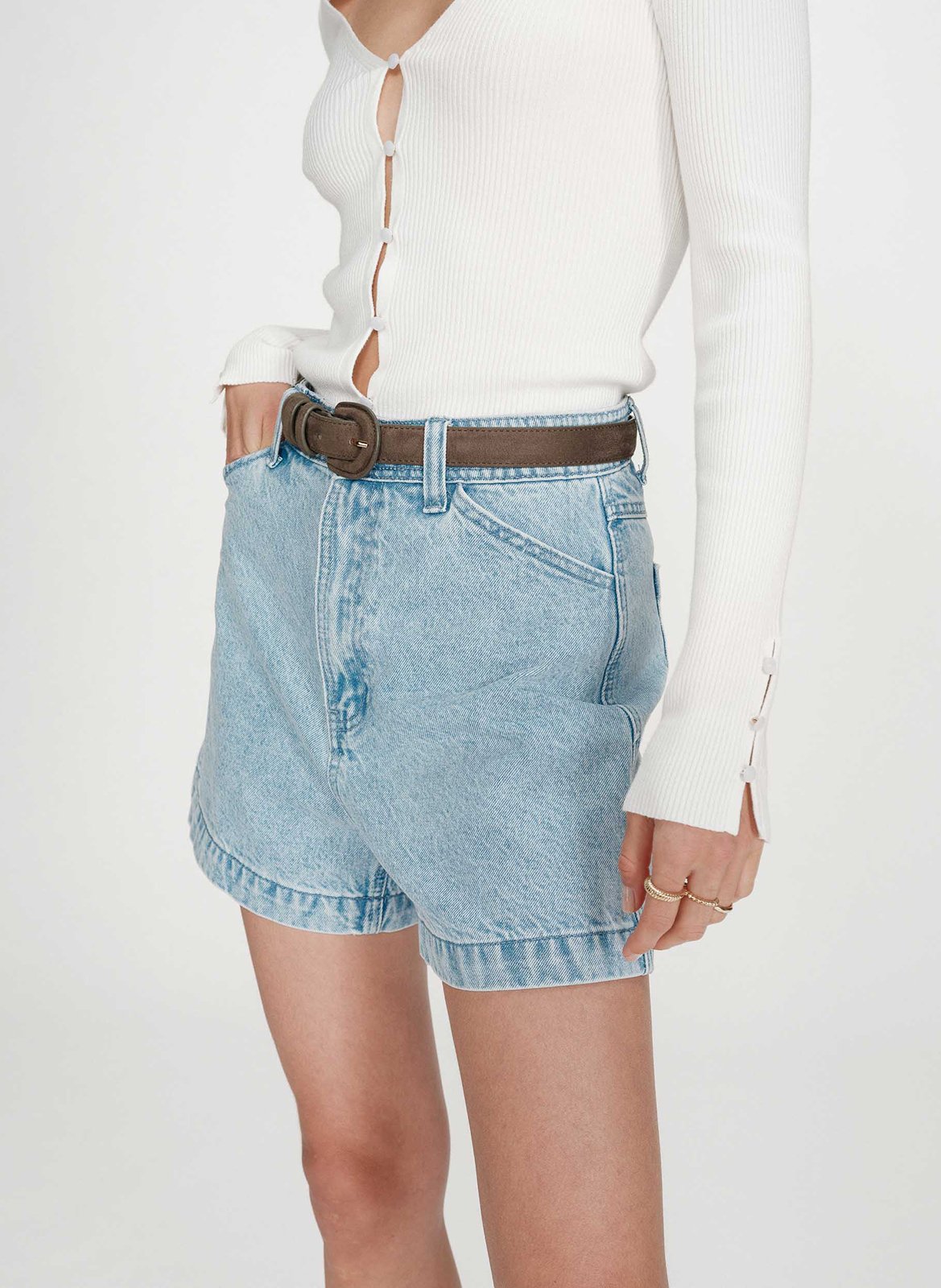 Kurze High-Waist-Jeans in einfarbigem Denim GRACE ET MILA Blau