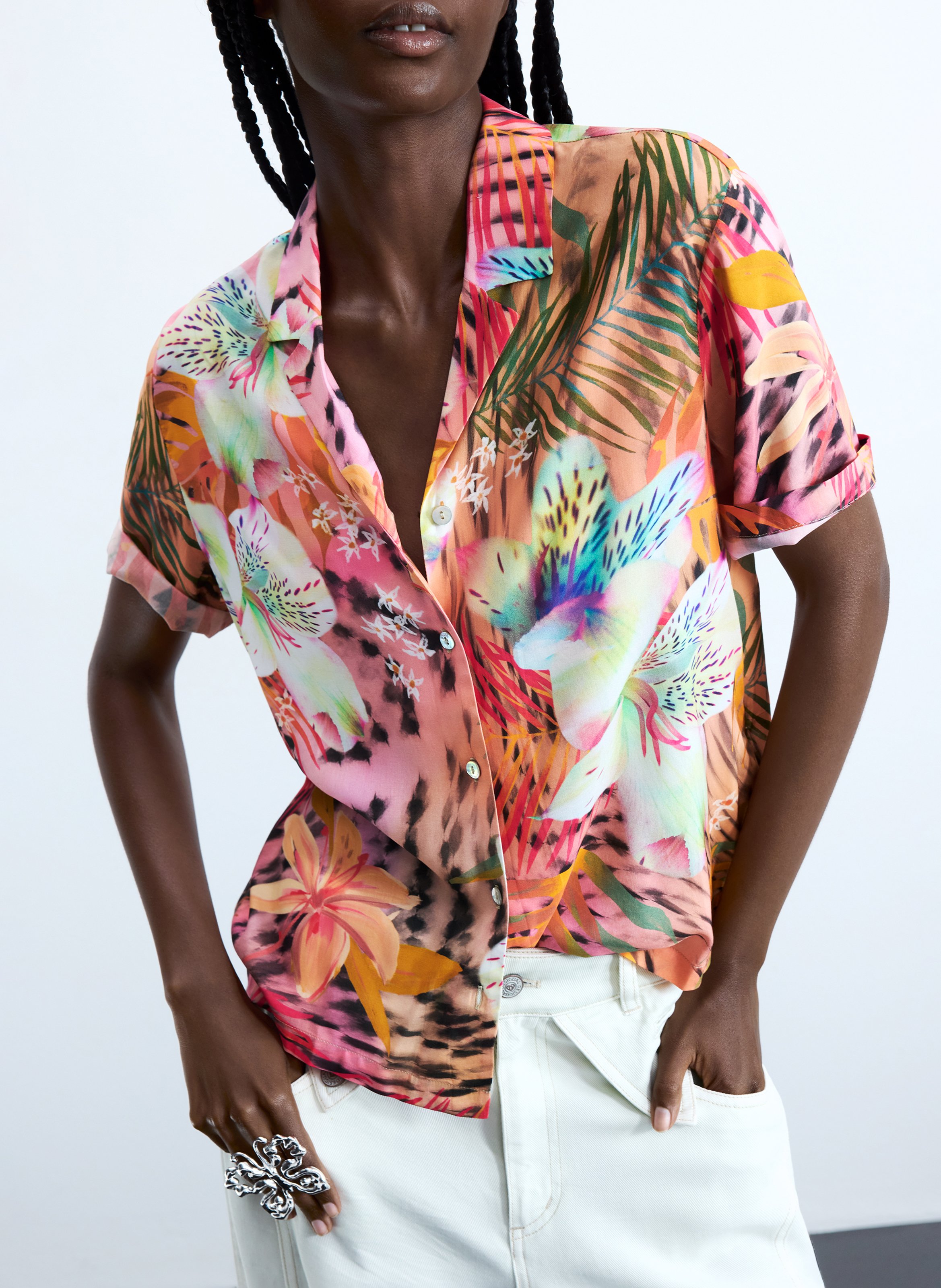 Chemise droite col cubain DESIGUAL Rouge