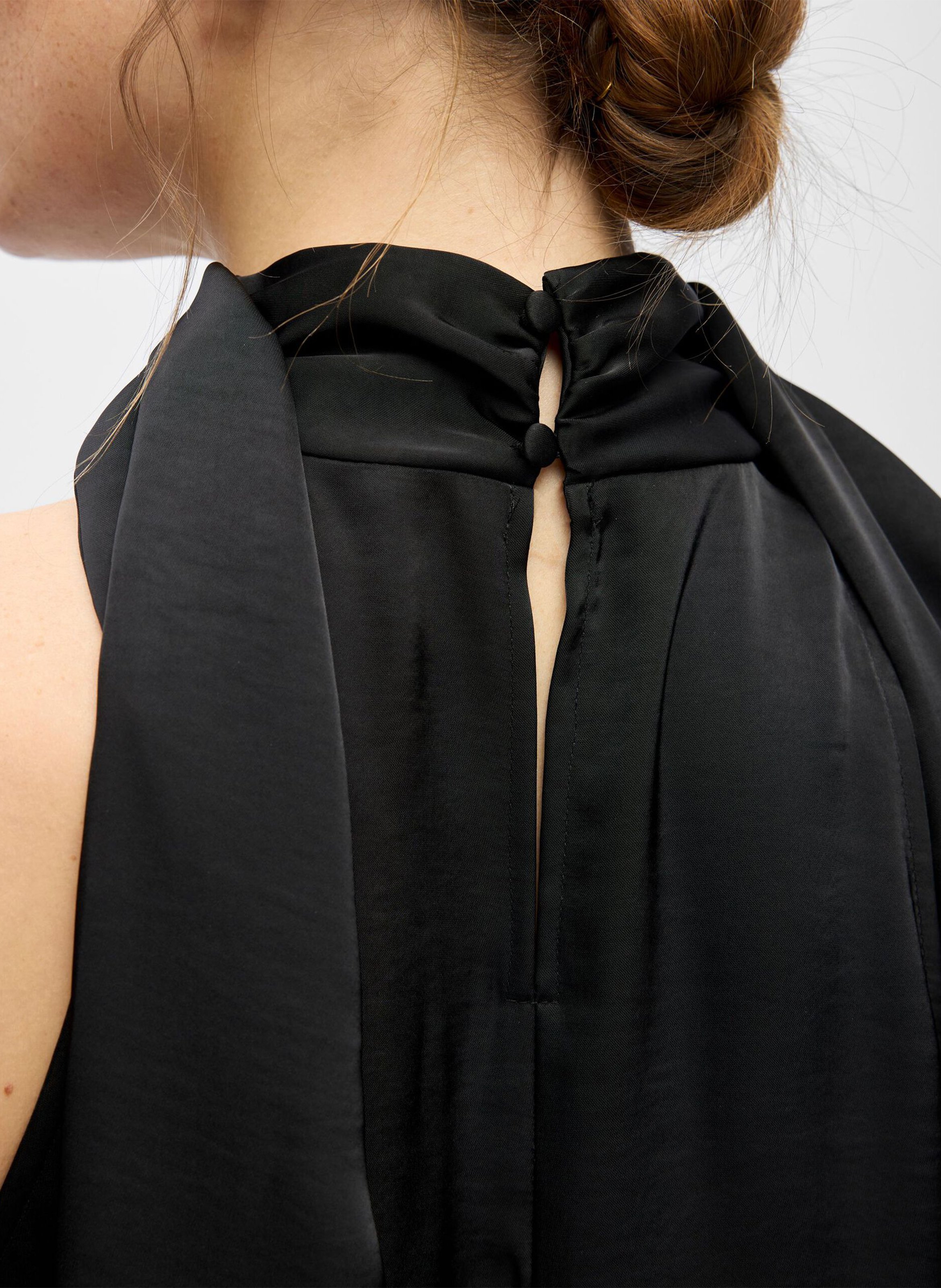 Lange jurk met opstaande kraag in effen kleur OBJECT Zwart