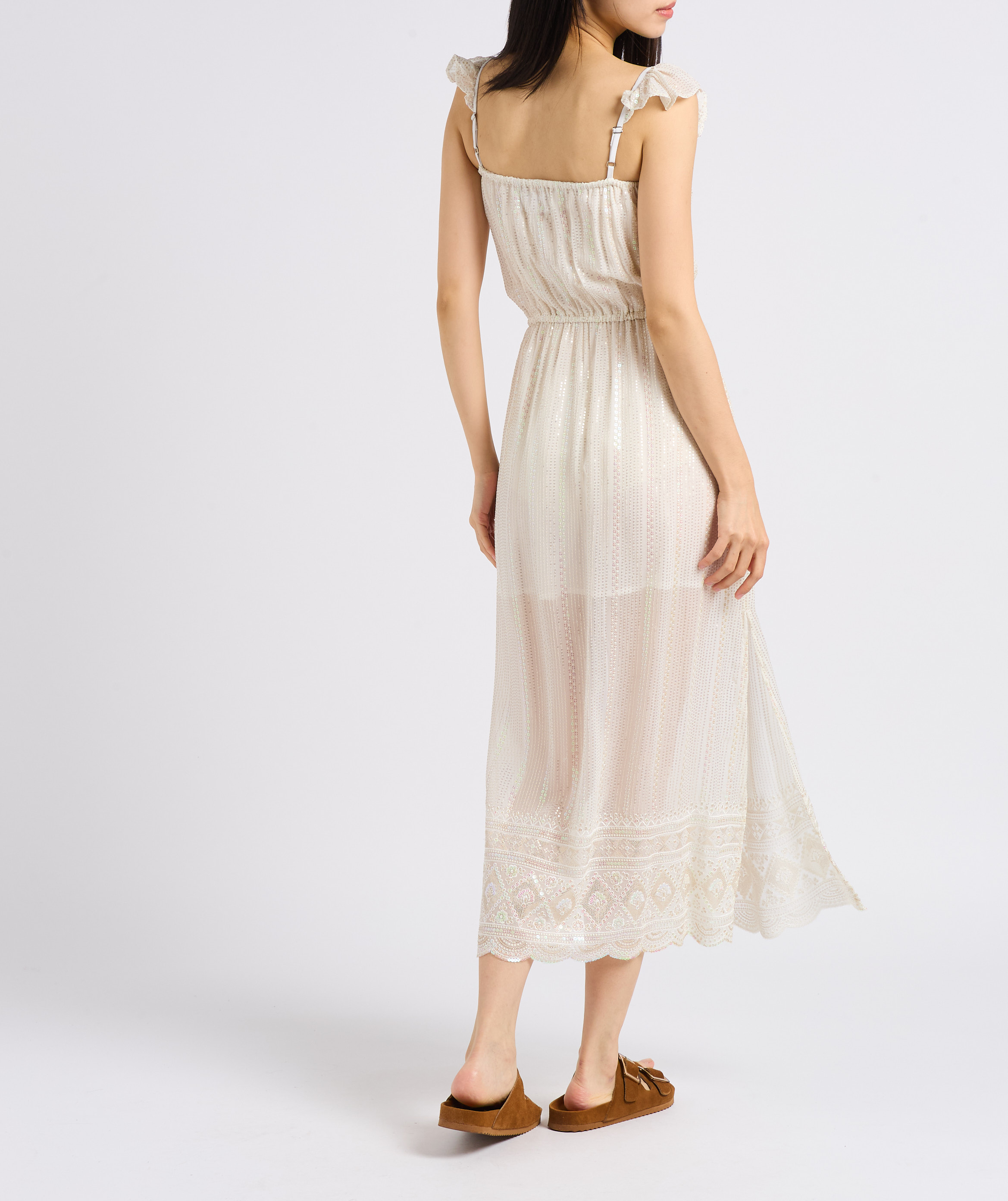 Robe longue droite col carré brodé SUNDRESS Blanc