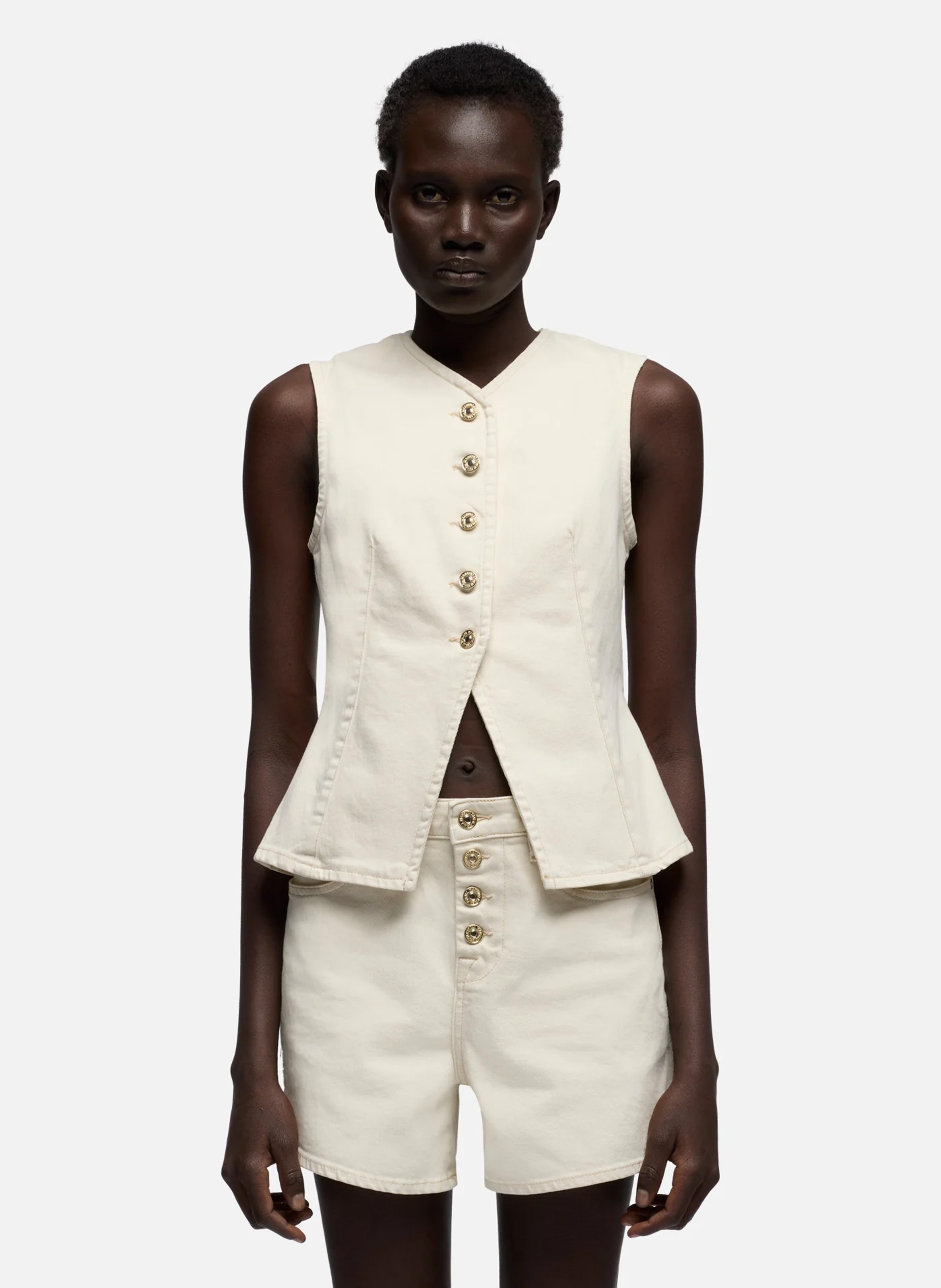 Top boutonné en coton col v 7 FOR ALL MANKIND White