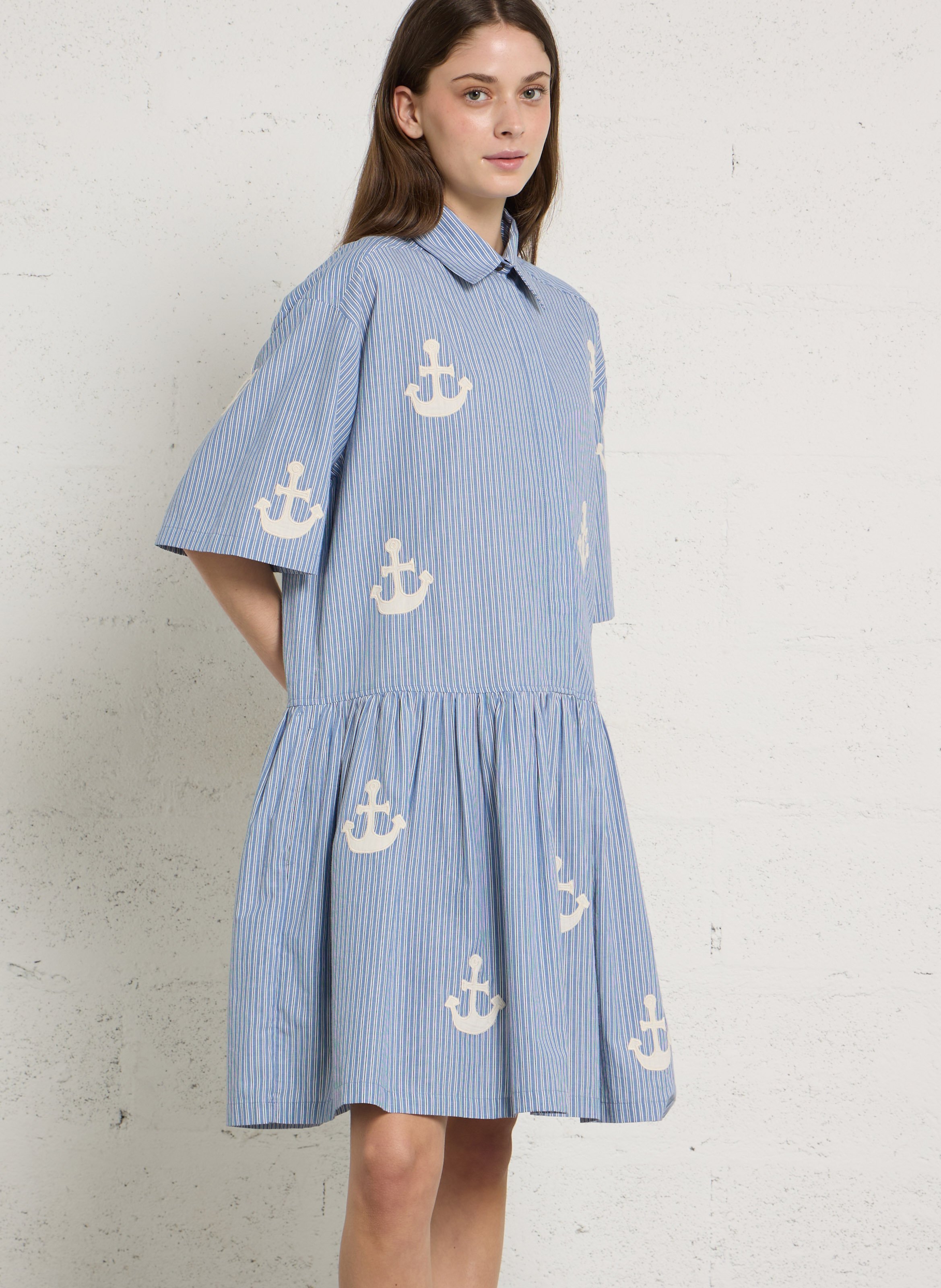 Flared short dress in organic cotton STELLA NOVA Blue