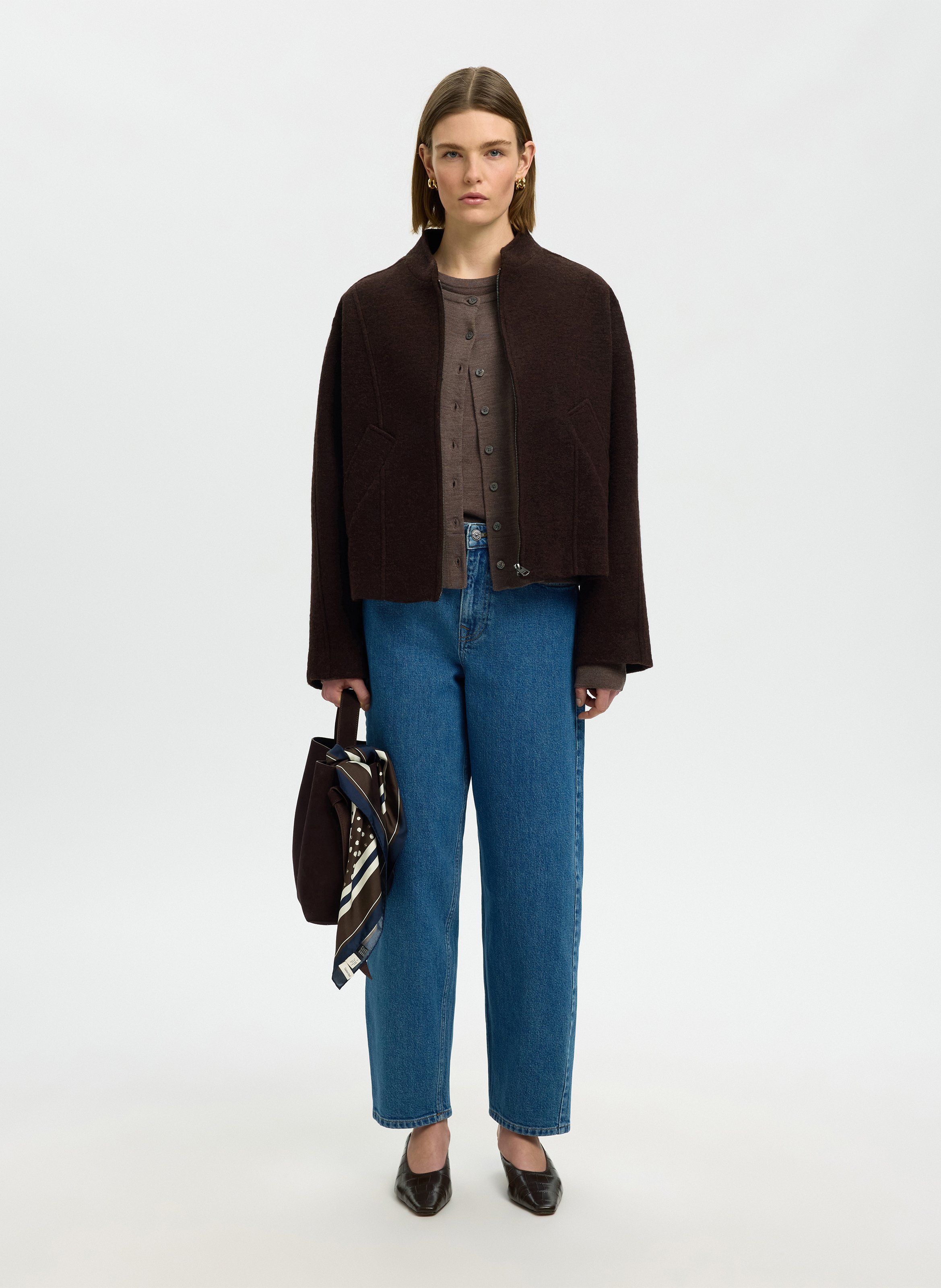 Cardigan droit boutonné chiné SELECTED Marron