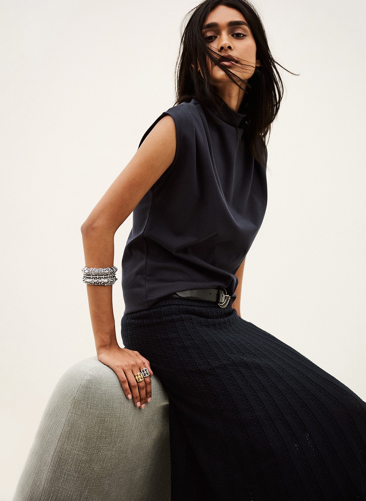 Mouwloze top met plooien | Blauw BA&SH Dames