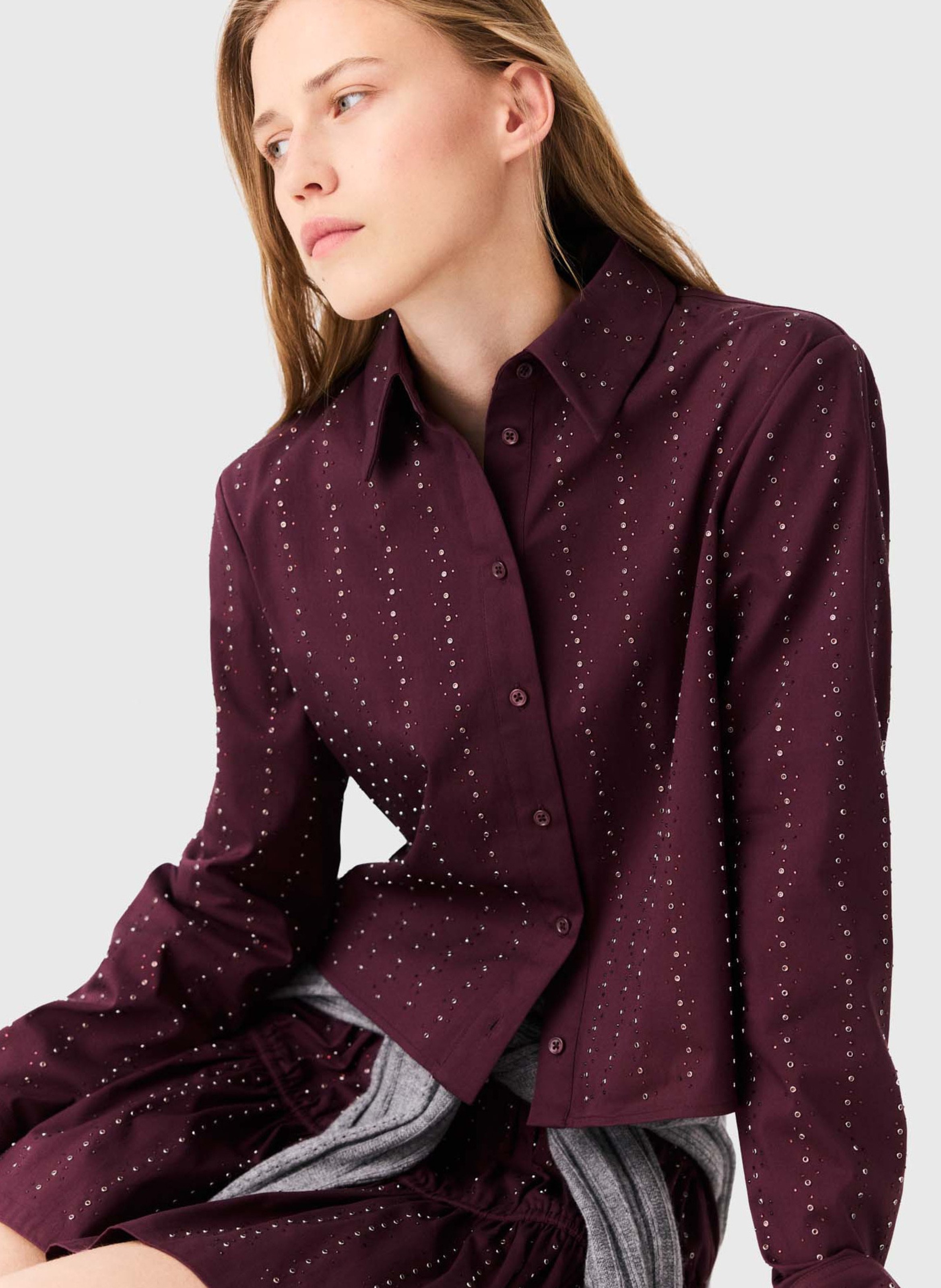Straight-cut cotton-blend shirt with classic collar MAJE Red