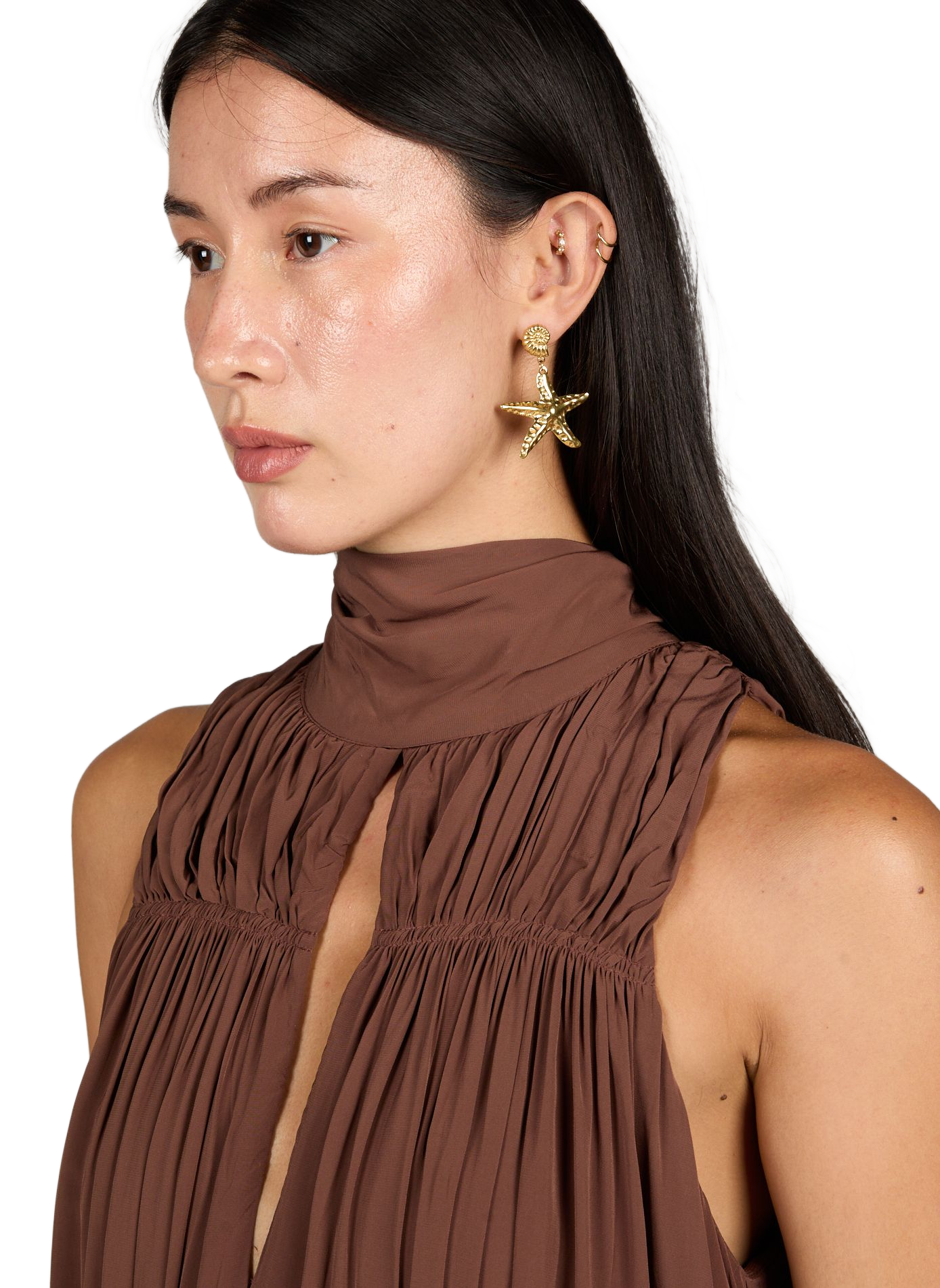 Seashell and Starfish Dangle Earrings AU PRINTEMPS PARIS Golden