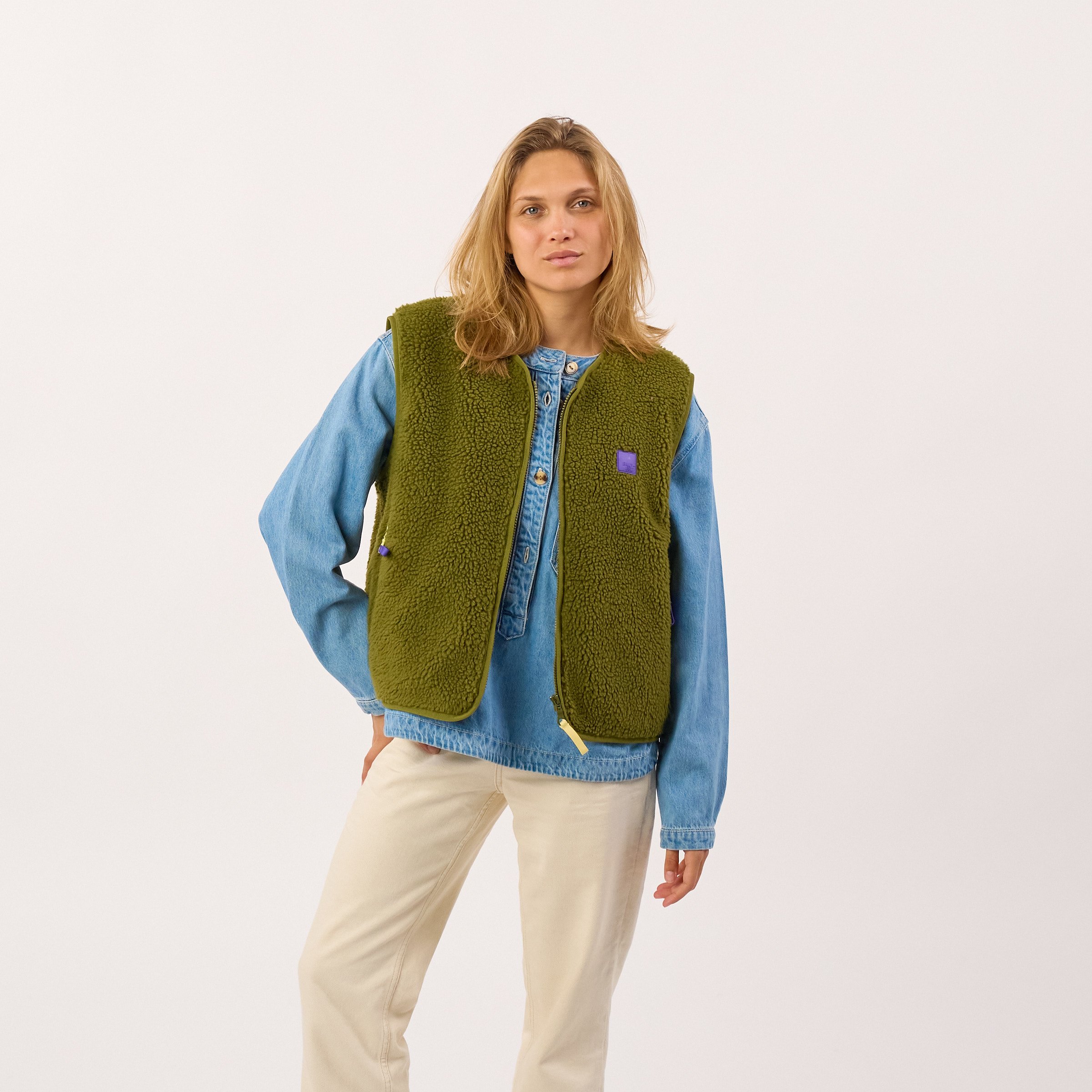 Sleeveless Sherpa Zip-Up Vest BILLYBELT Green
