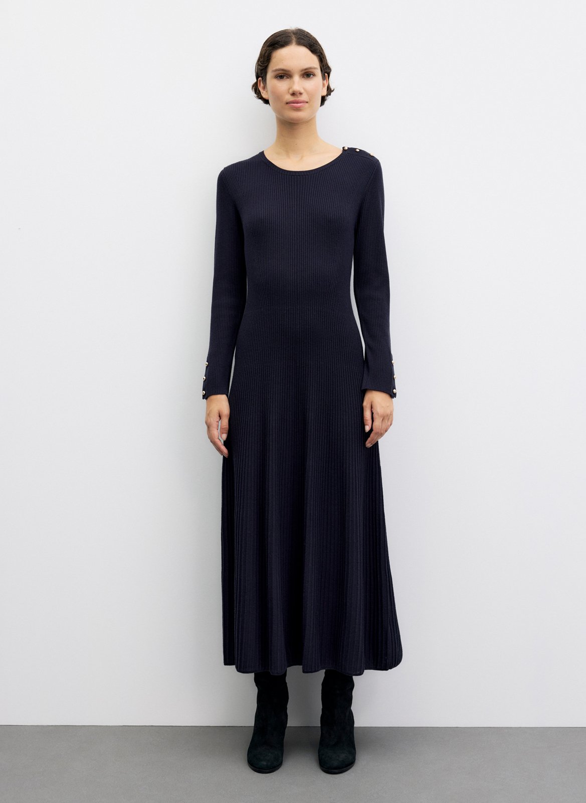 Fitted round neck ribbed wool blend dress GERARD DAREL Blue