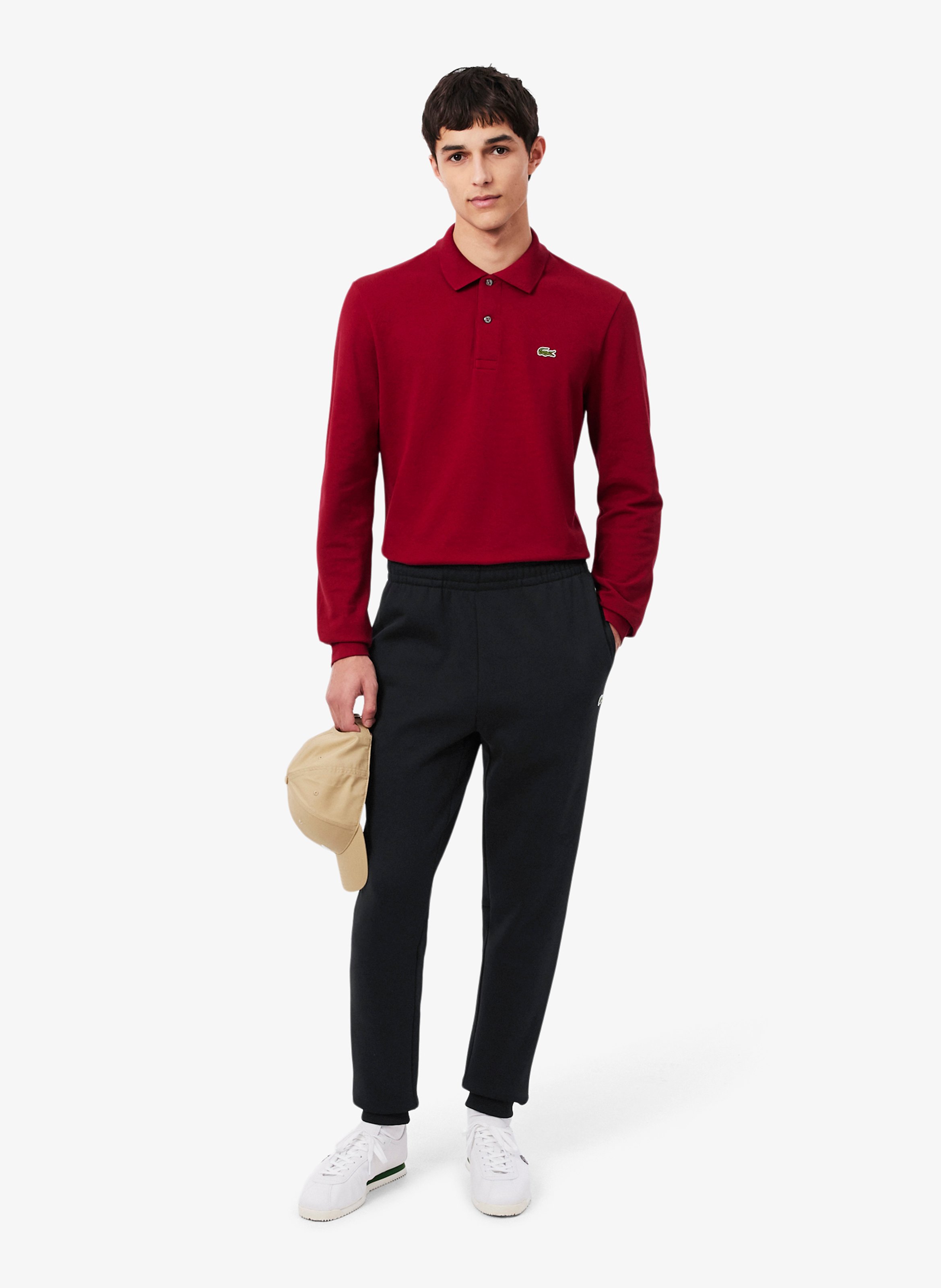 Tapered solid color cotton joggers LACOSTE Black