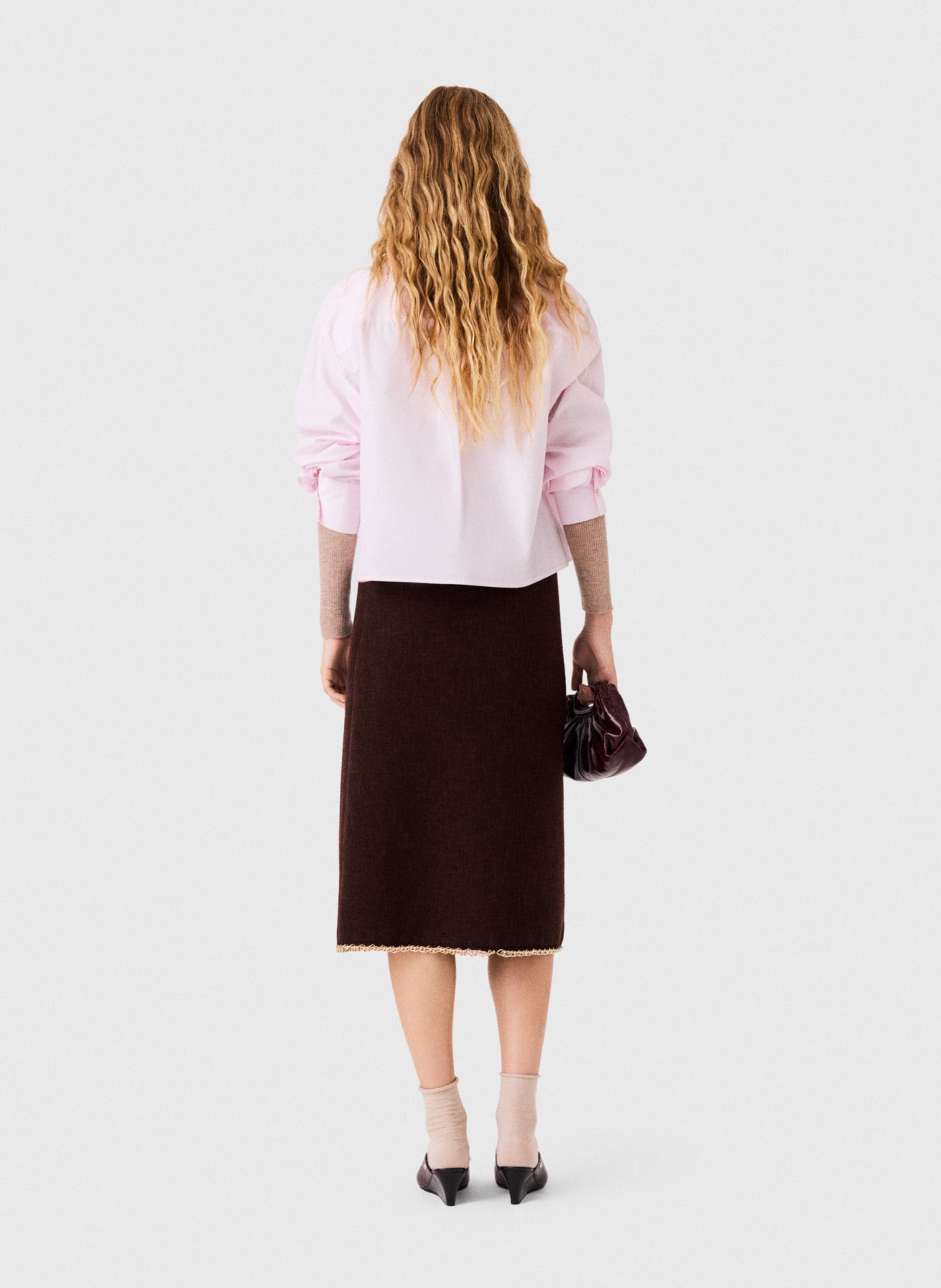 Jupe midi droite en tweed MAJE Marron