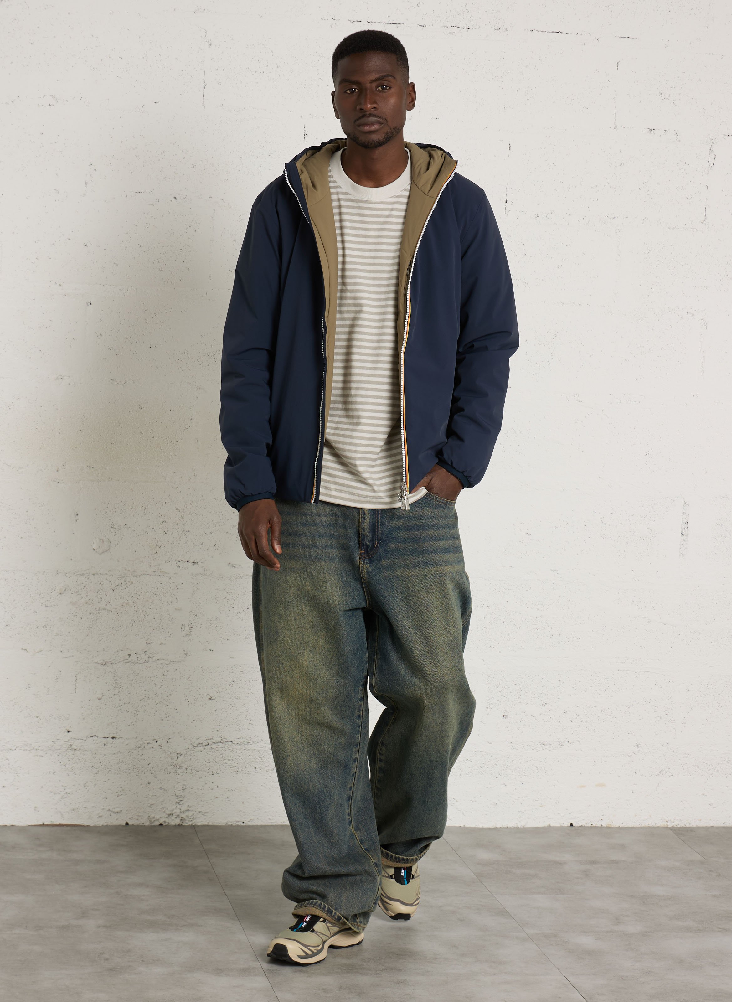 Straight windbreaker with high collar K-WAY Blue