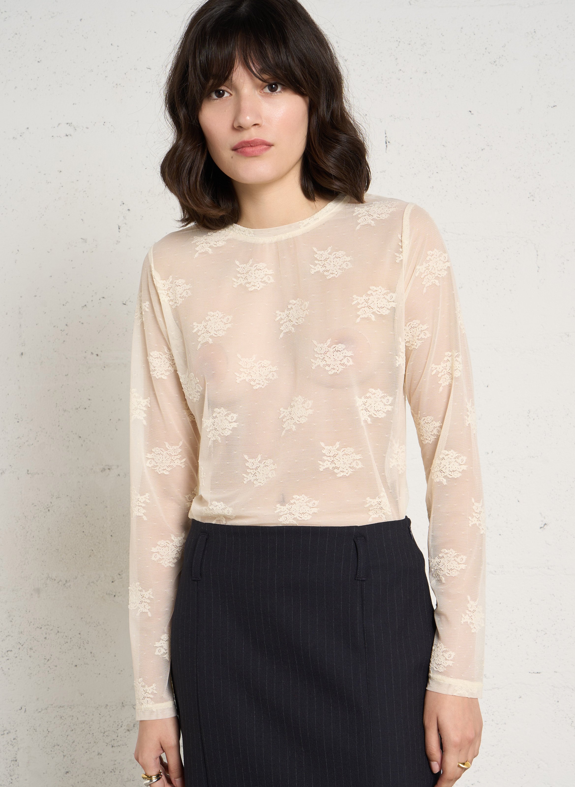 Top col rond en dentelle JC SOPHIE Blanc