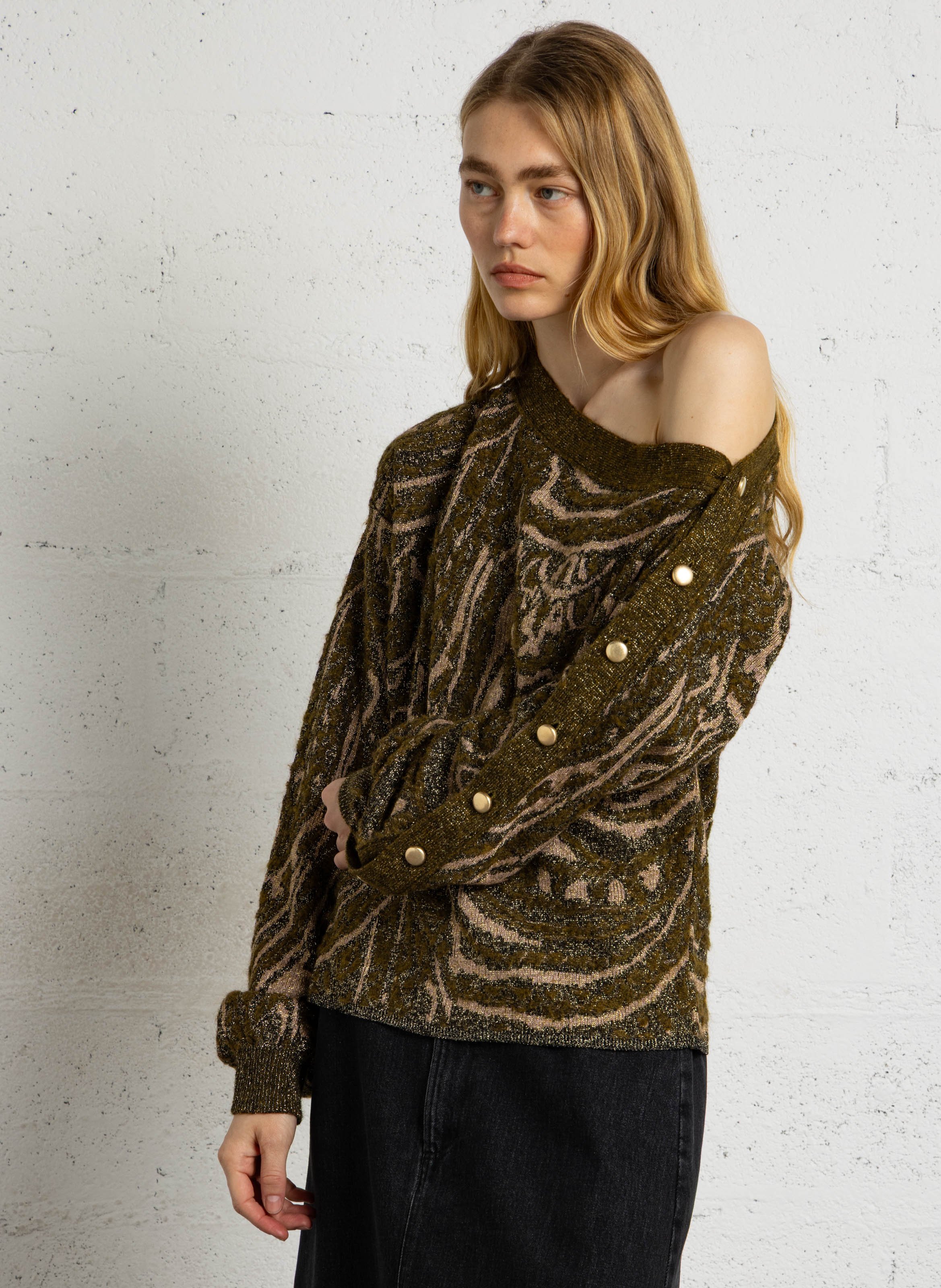 Glitzernder Grafikpullover MES DEMOISELLES Khaki