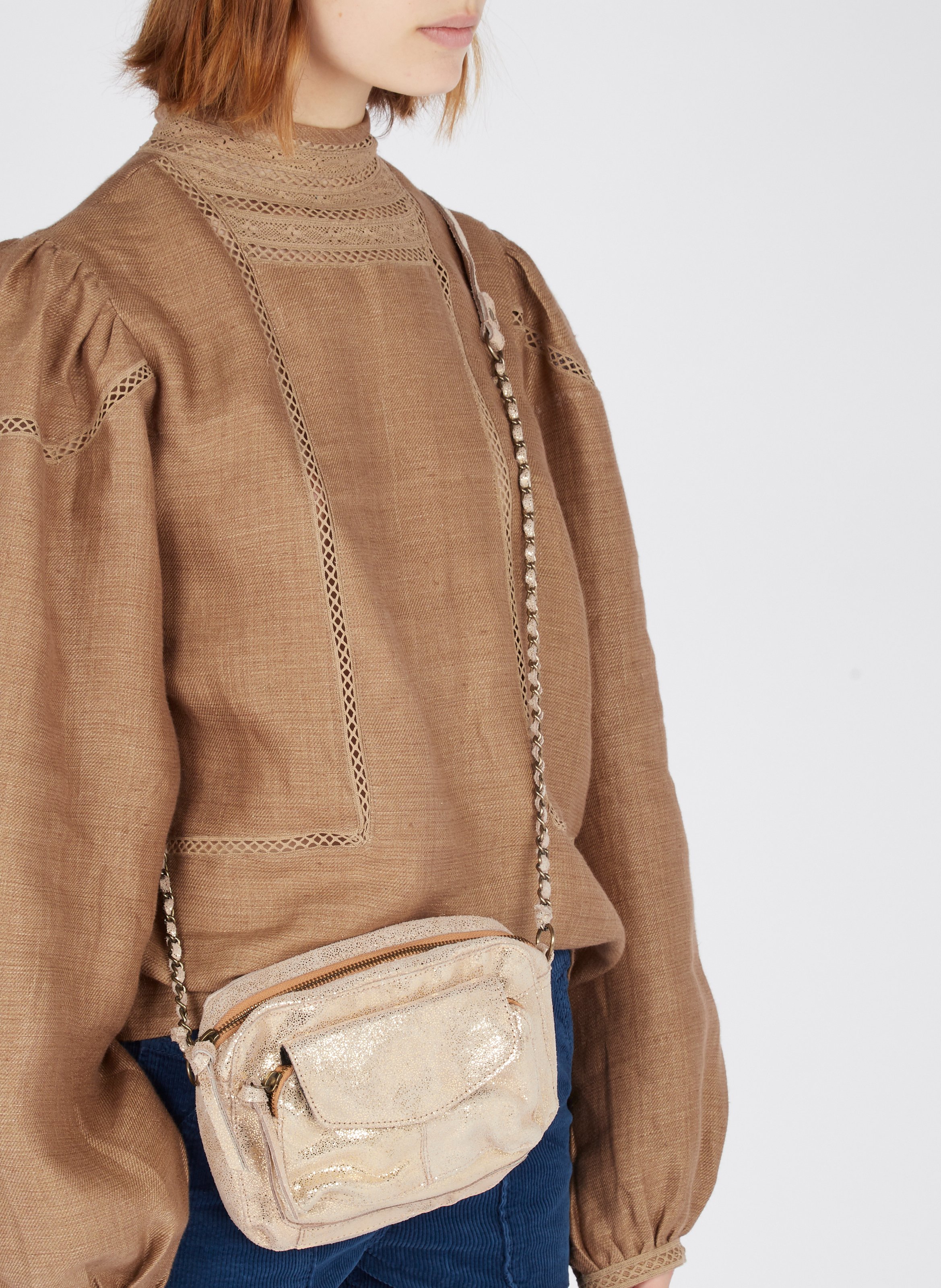 Leren schoudertas PIECES Goudkleurig