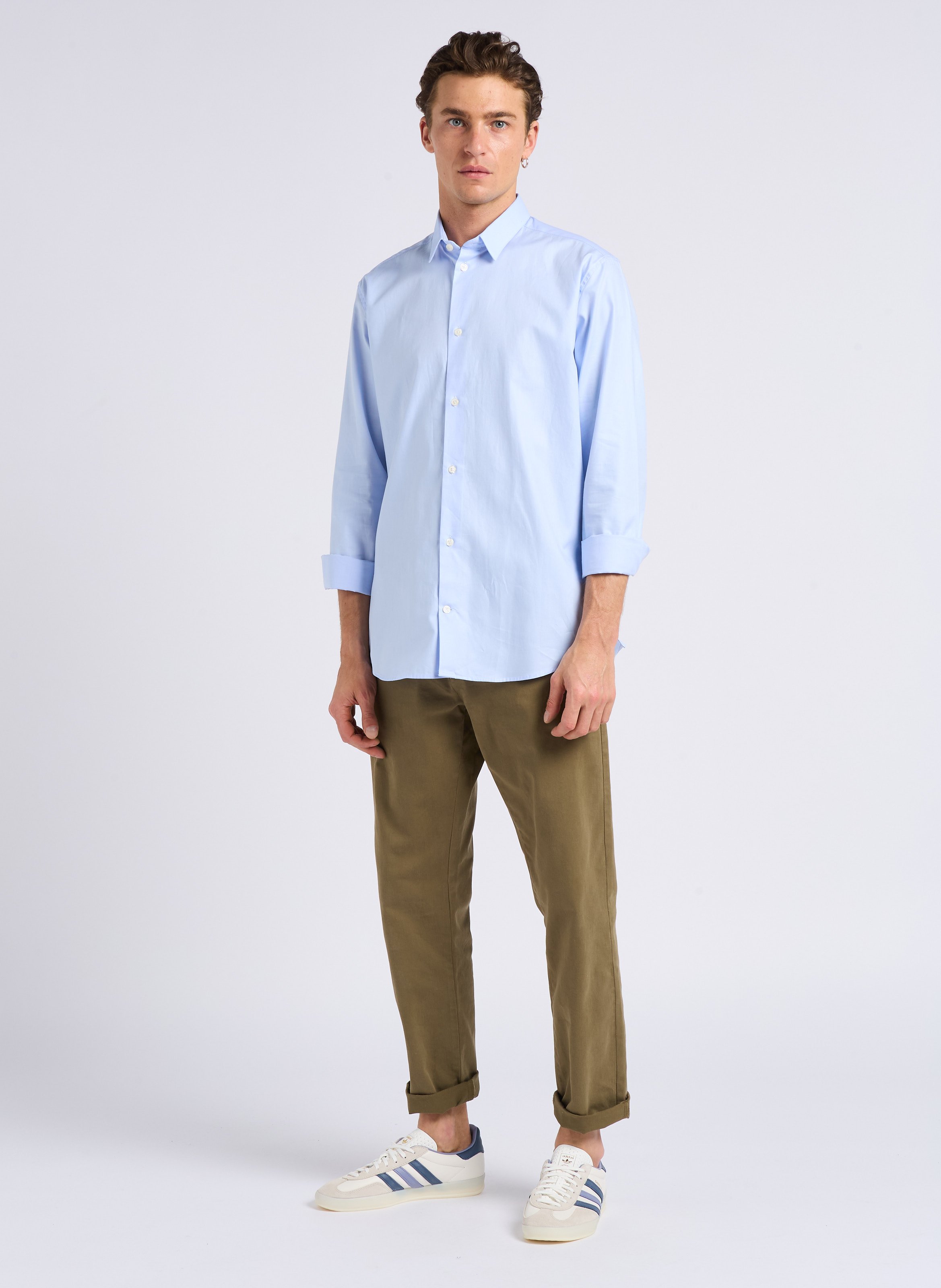 Slim-fit cotton shirt with classic collar AU PRINTEMPS PARIS Blue