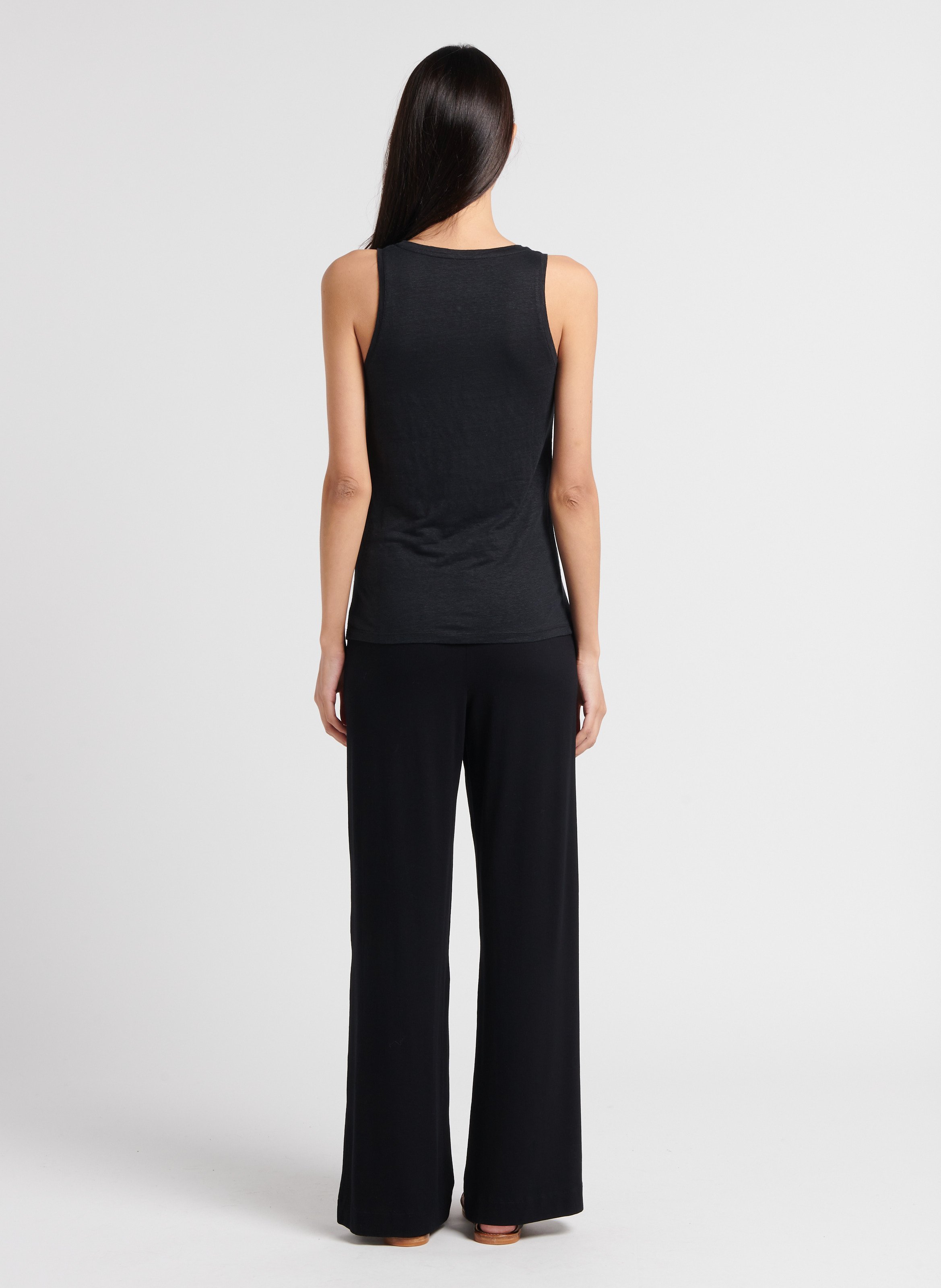 Débardeur col rond en lin mélangé  MAJESTIC FILATURES Noir