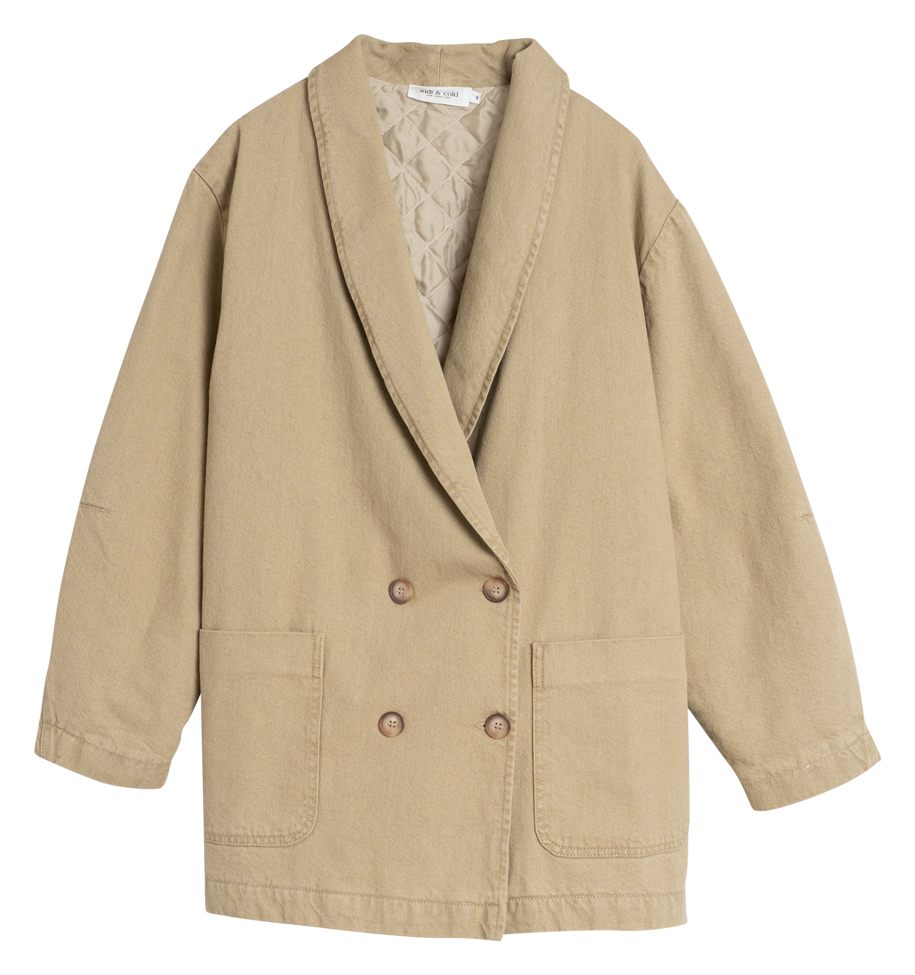 Veste ample col châle en coton et lin INDI & COLD Kaki