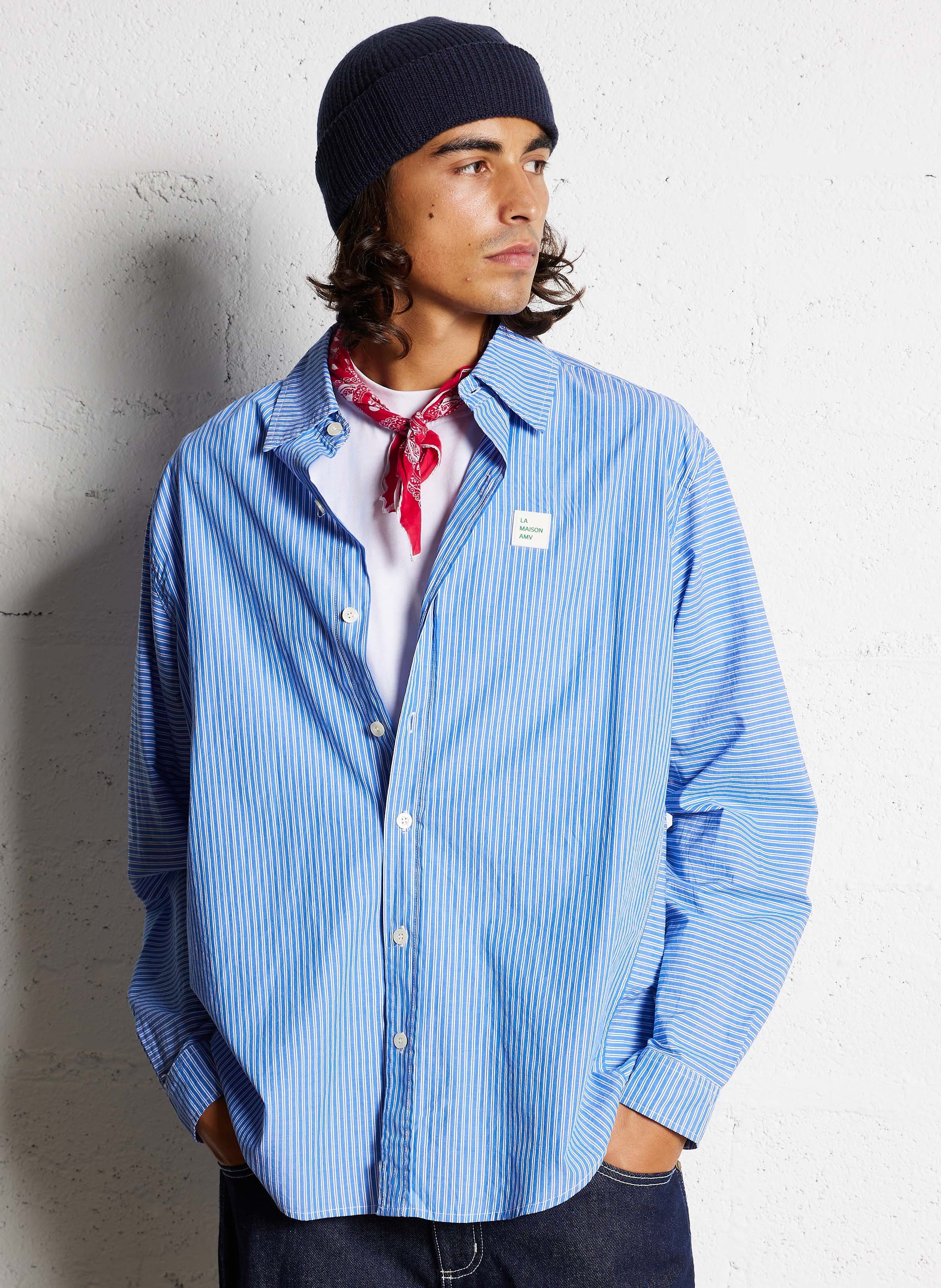 Oversized Striped Cotton Shirt AMERICAN VINTAGE Blue