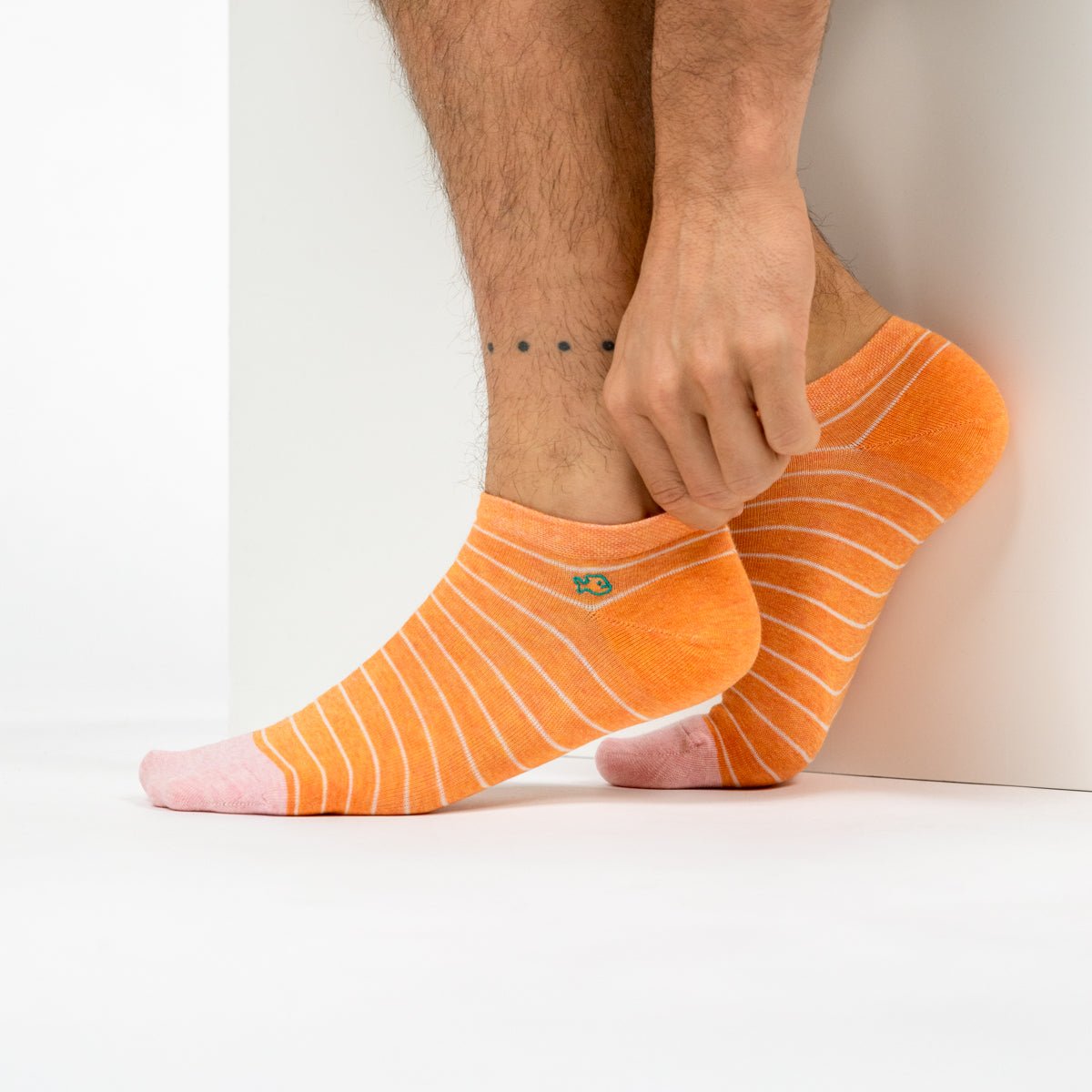 Fine striped combed cotton ankle socks BILLYBELT Orange