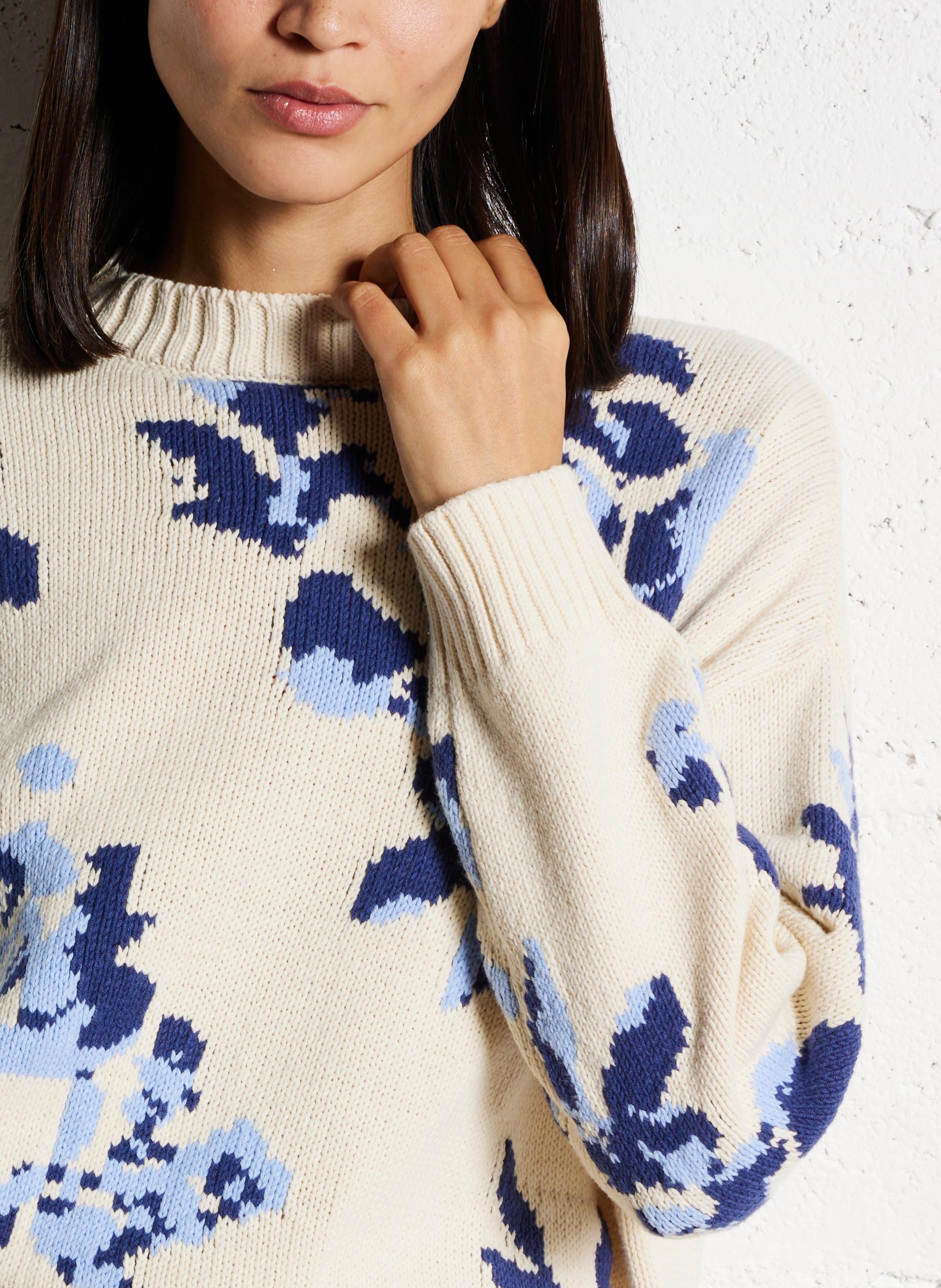 Pull droit imprimé en maille MAX MARA WEEK END Bleu