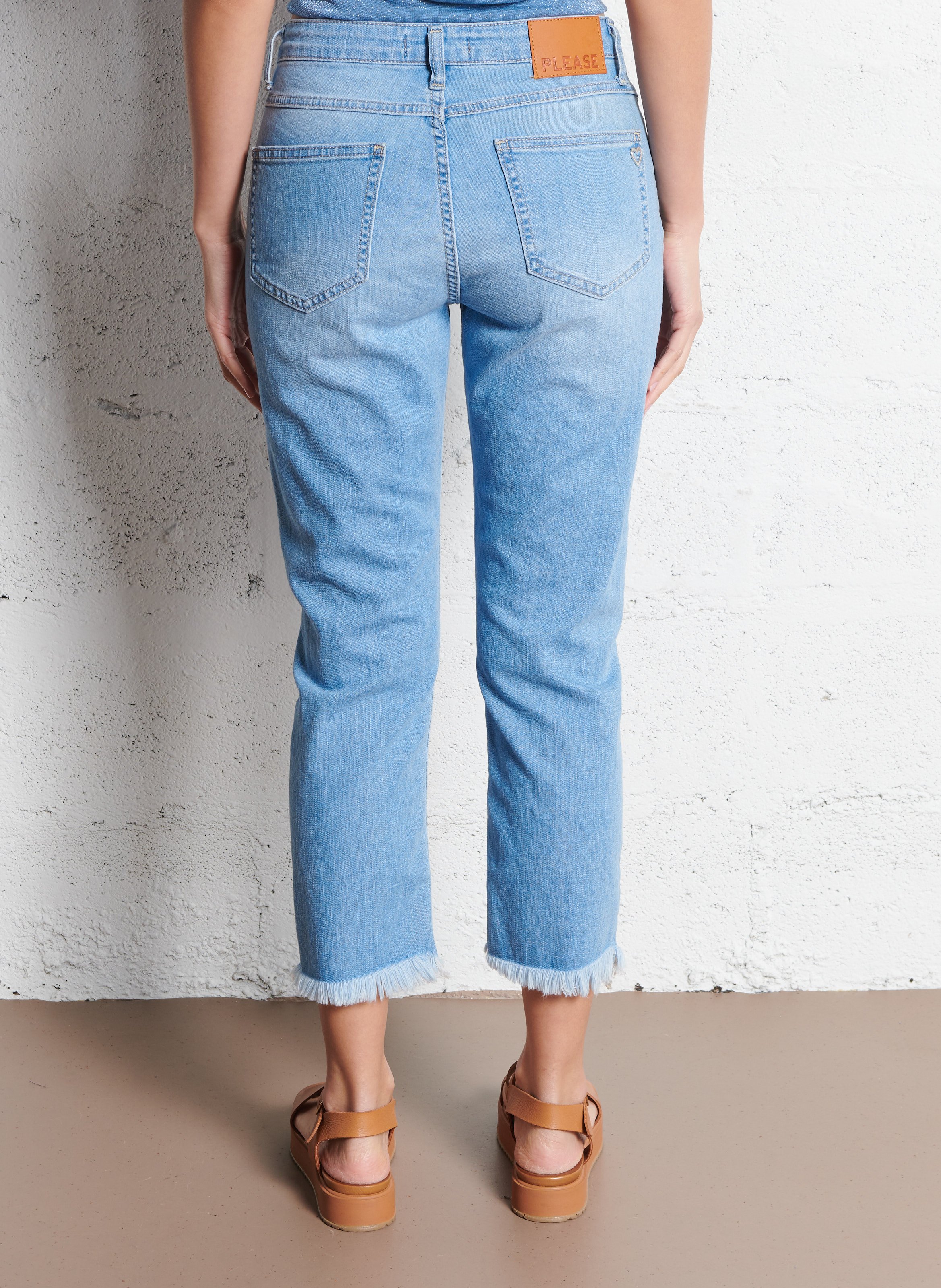High-rise straight cotton-blend jeans PLEASE Blue