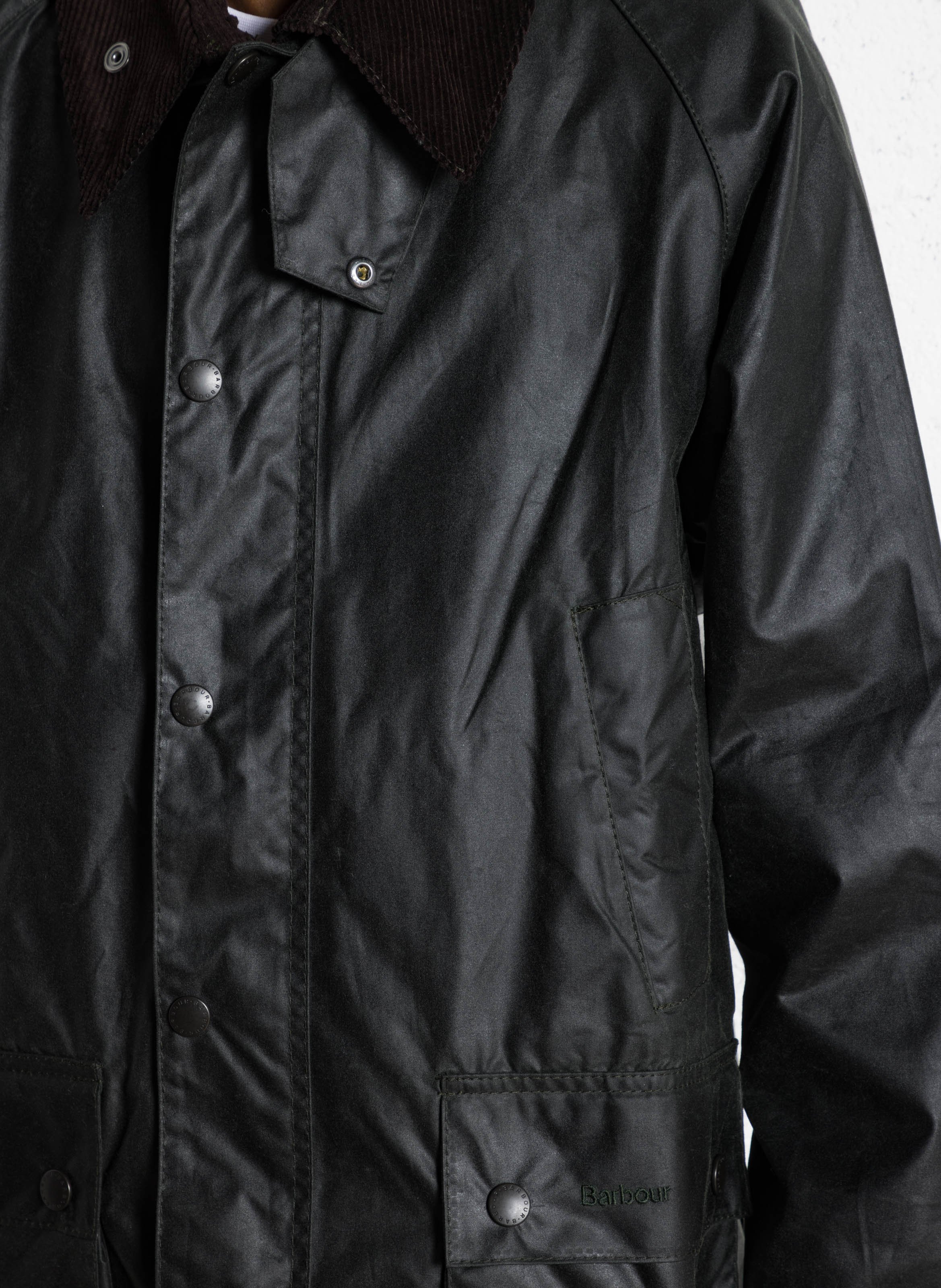 Rechte jas van gewaxt katoen met zakken BARBOUR Groen