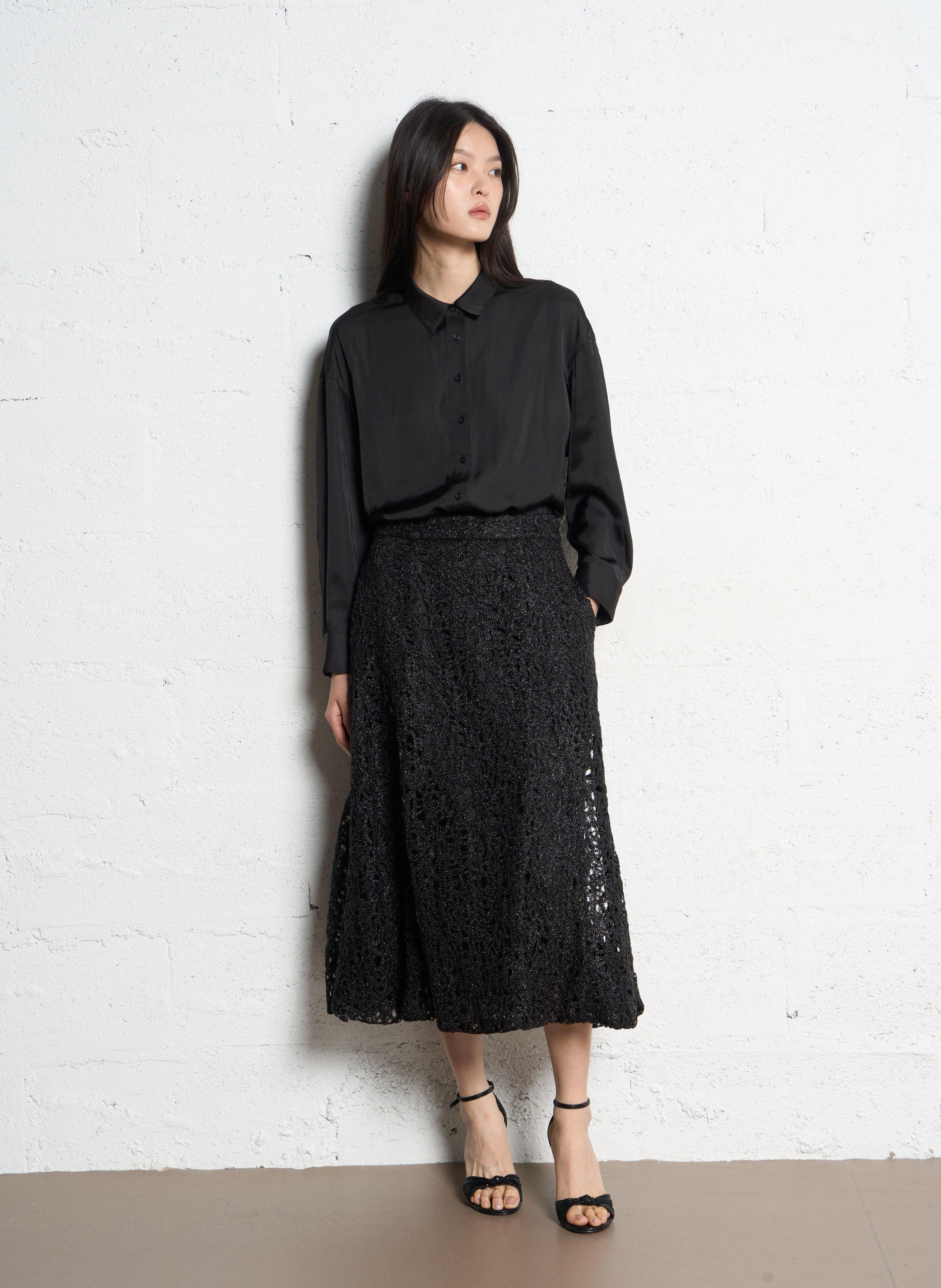 Textured Midi Skirt IKKS Black
