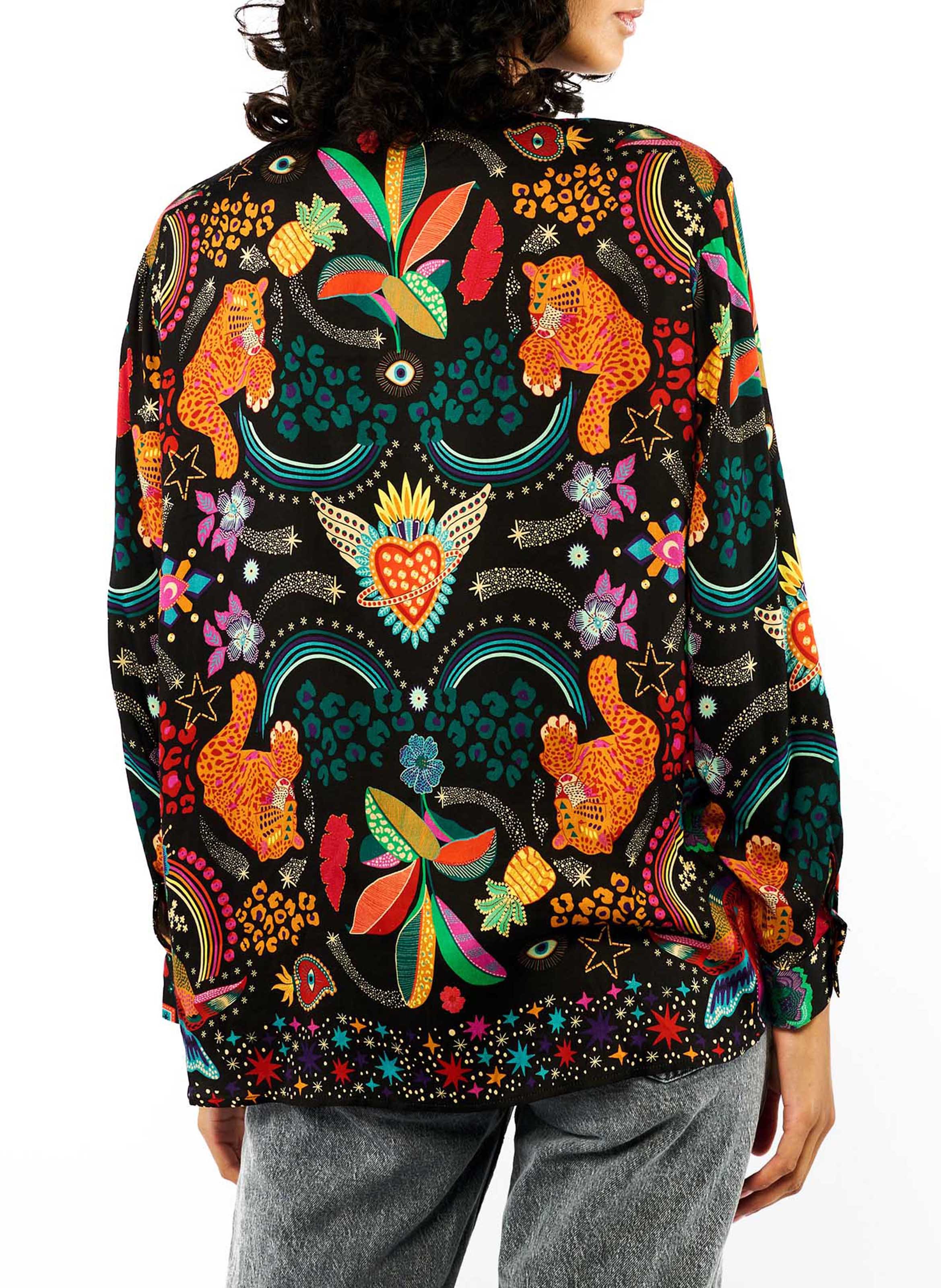 Gerade geschnittenes Hemd mit klassischem Kragen und Print Schwarz