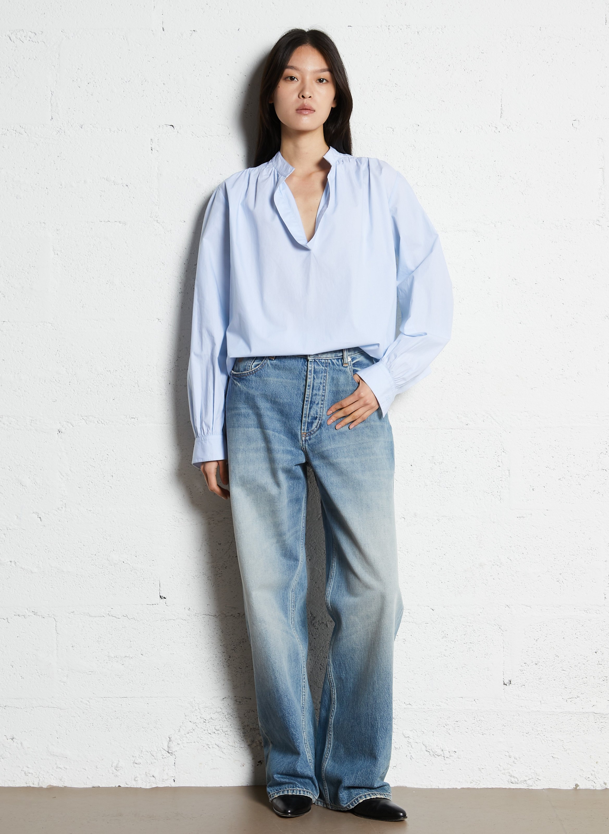 Weite Baumwollbluse Blau