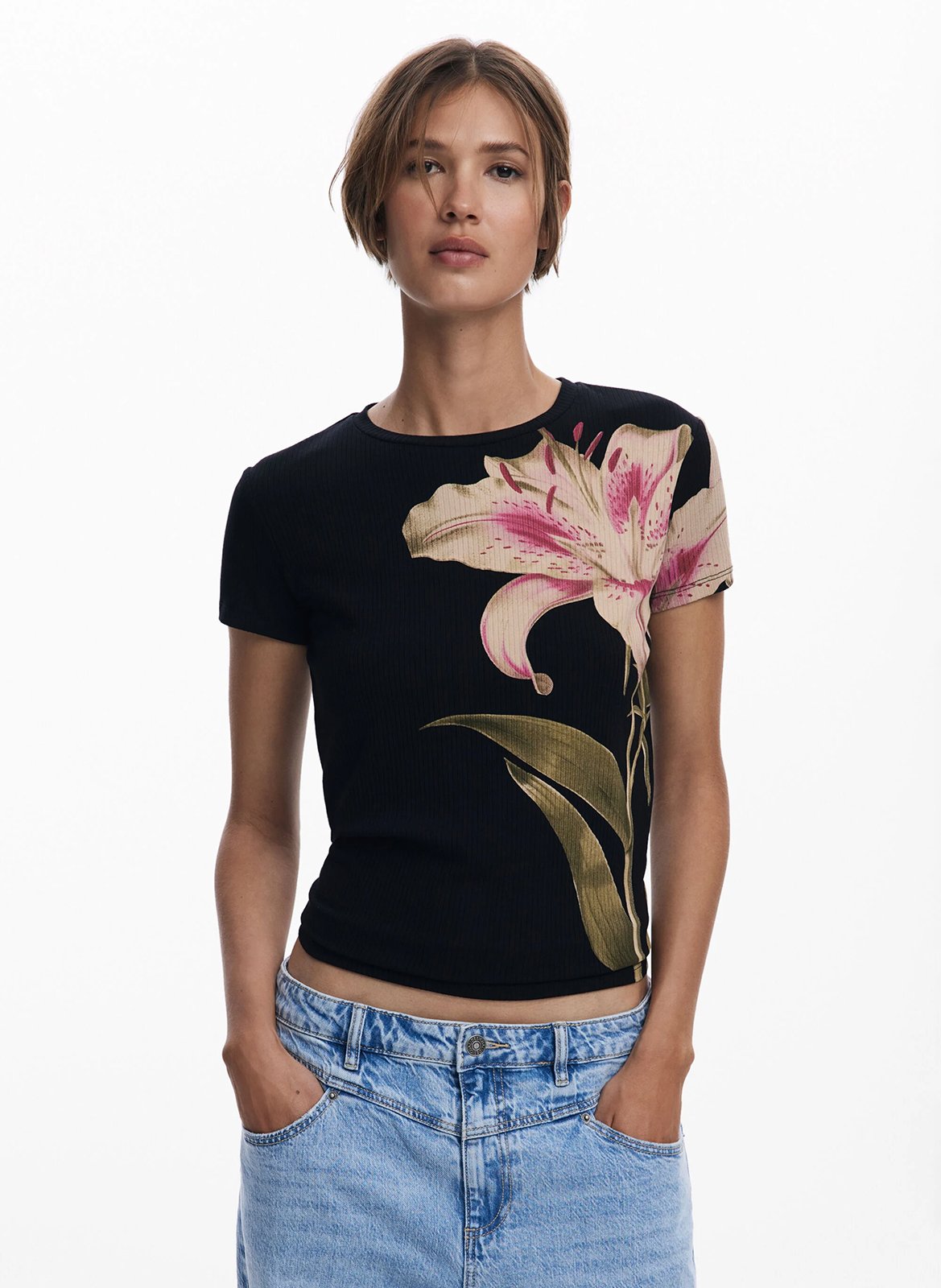 Tee-shirt ajusté imprimé DESIGUAL Noir