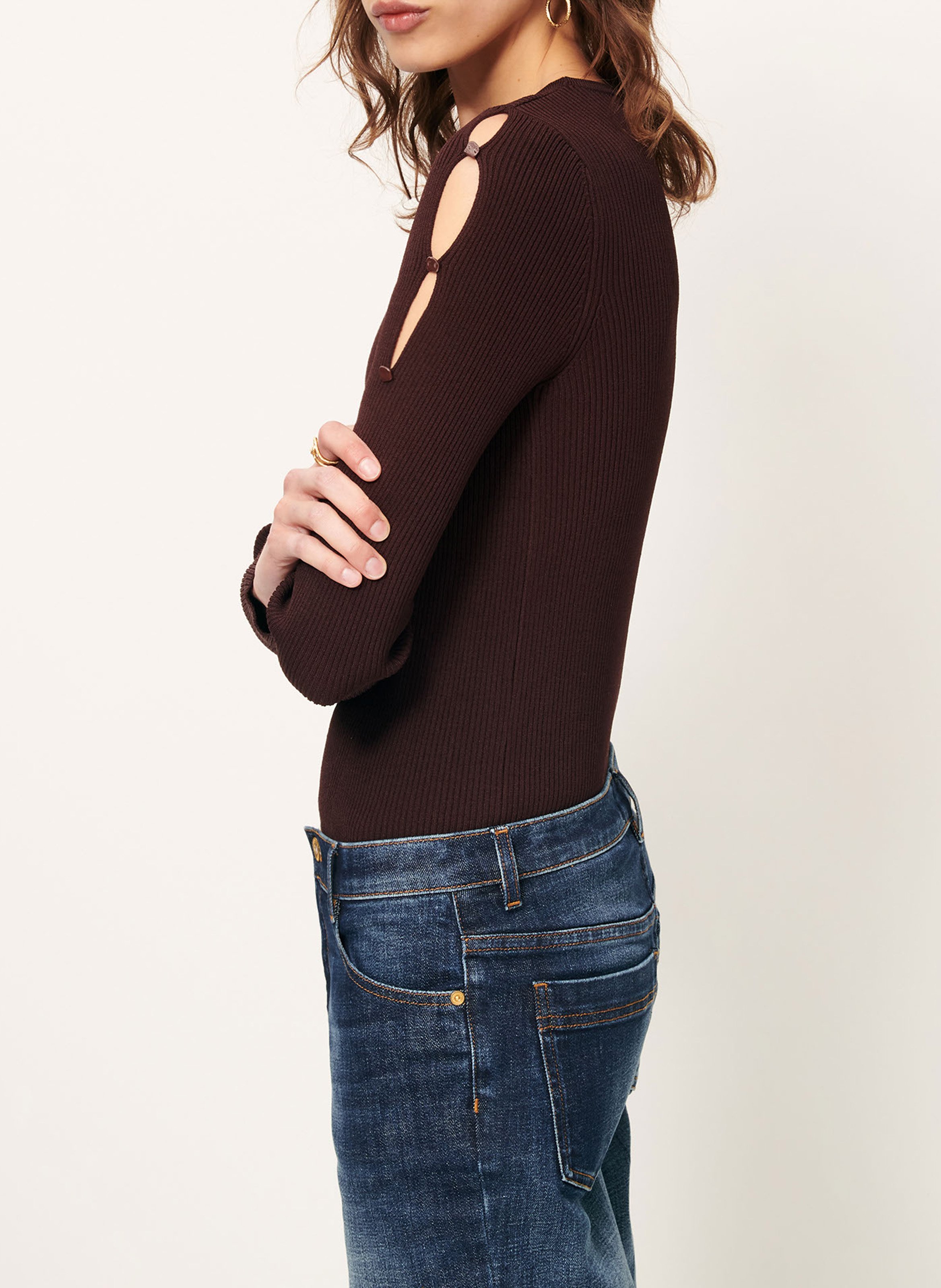 Pull ajusté en maille SESSUN Marron