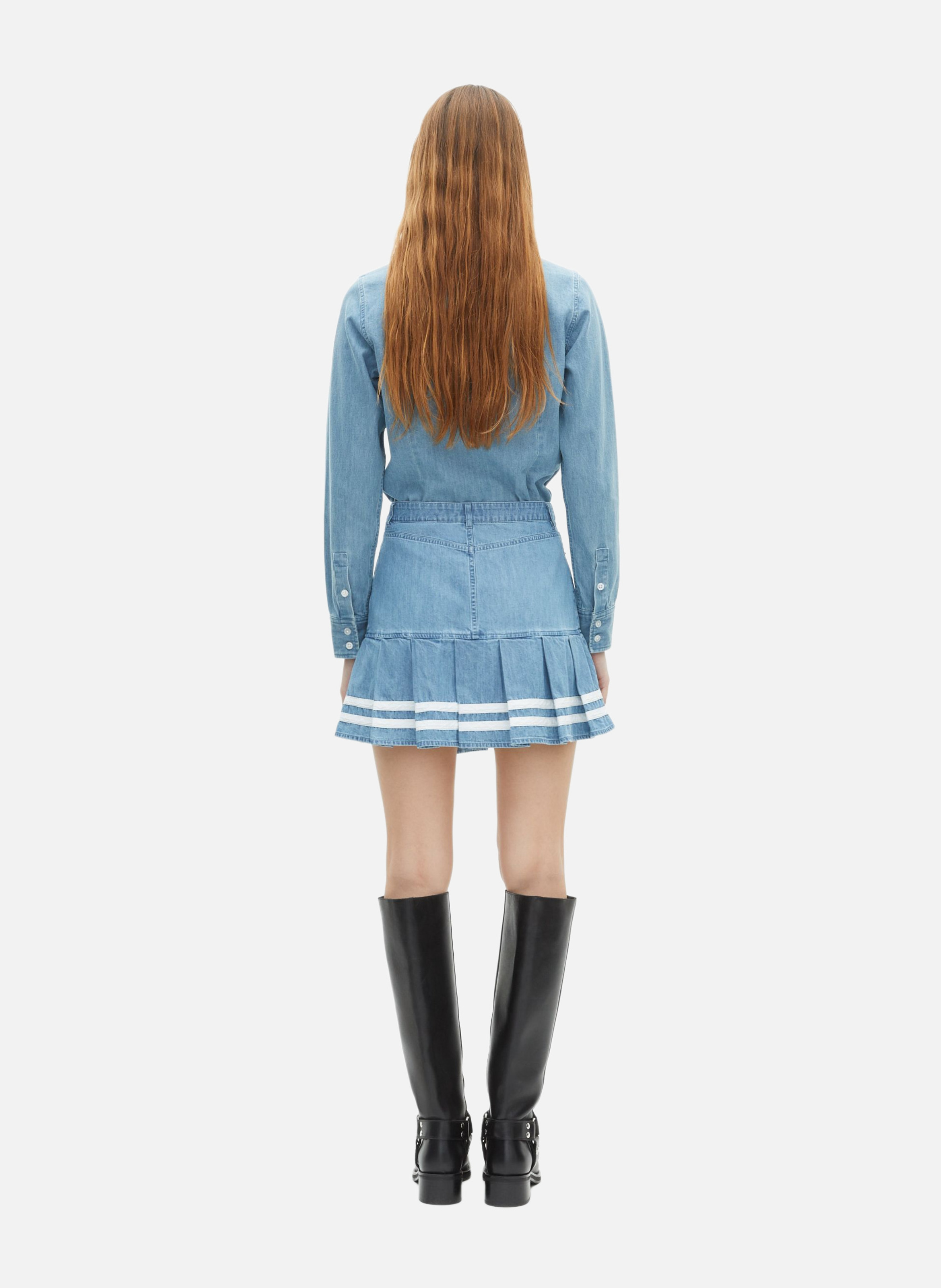 Pleated short denim skirt THE KOOPLES Blue