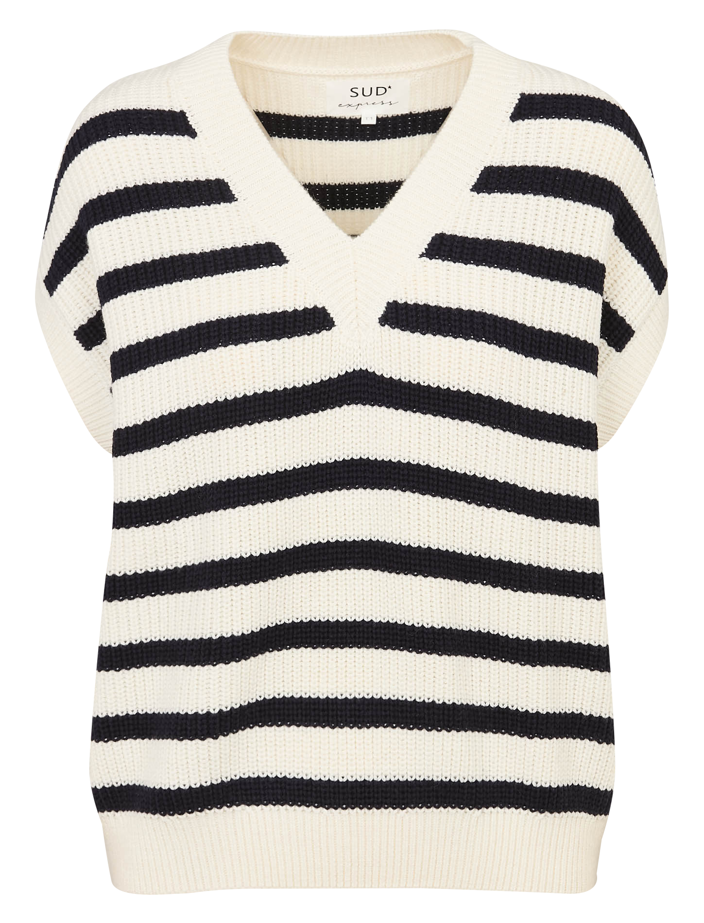 Pull sans manches col V rayé en coton et laine SUD EXPRESS Blanc