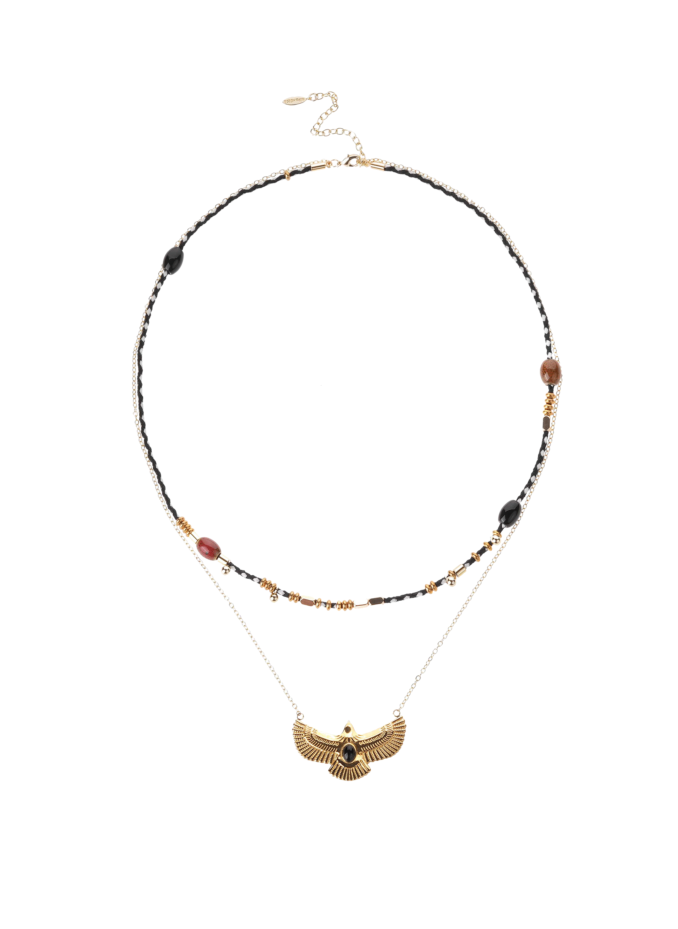 Multi-strand necklace with cord and chain featuring an eagle pendant HIPANEMA Black