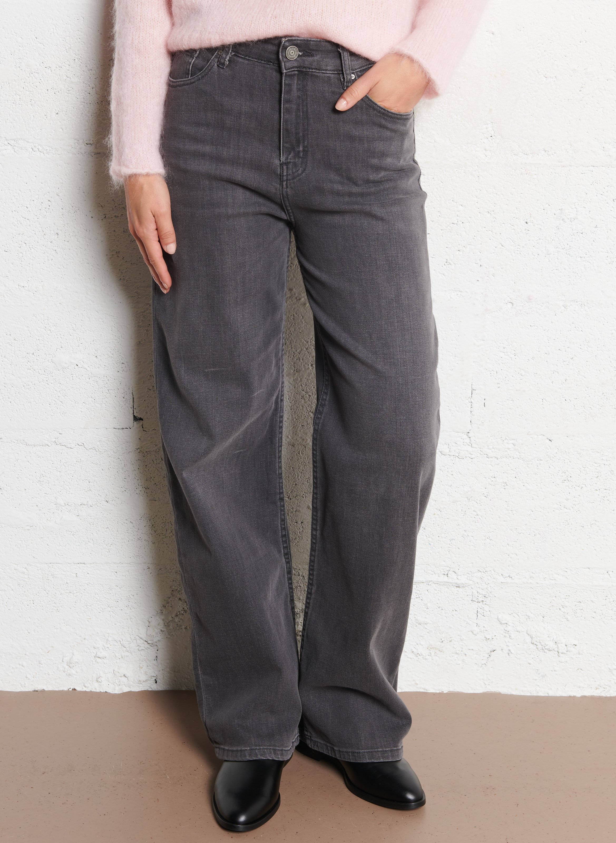 Cotton-blend wide-leg jeans SUD EXPRESS Grey