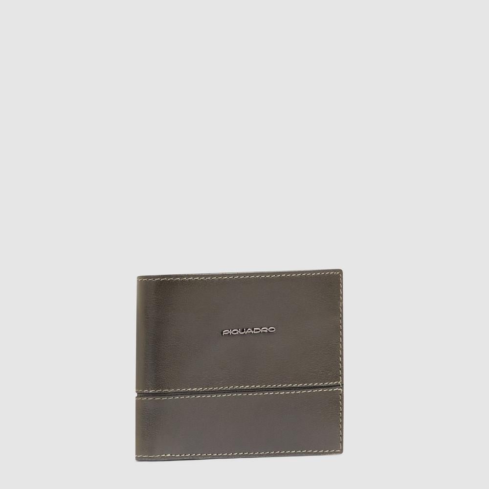 Men's wallet with coin pocket, credit card slots, removable flap, and RFID protection PIQUADRO Green