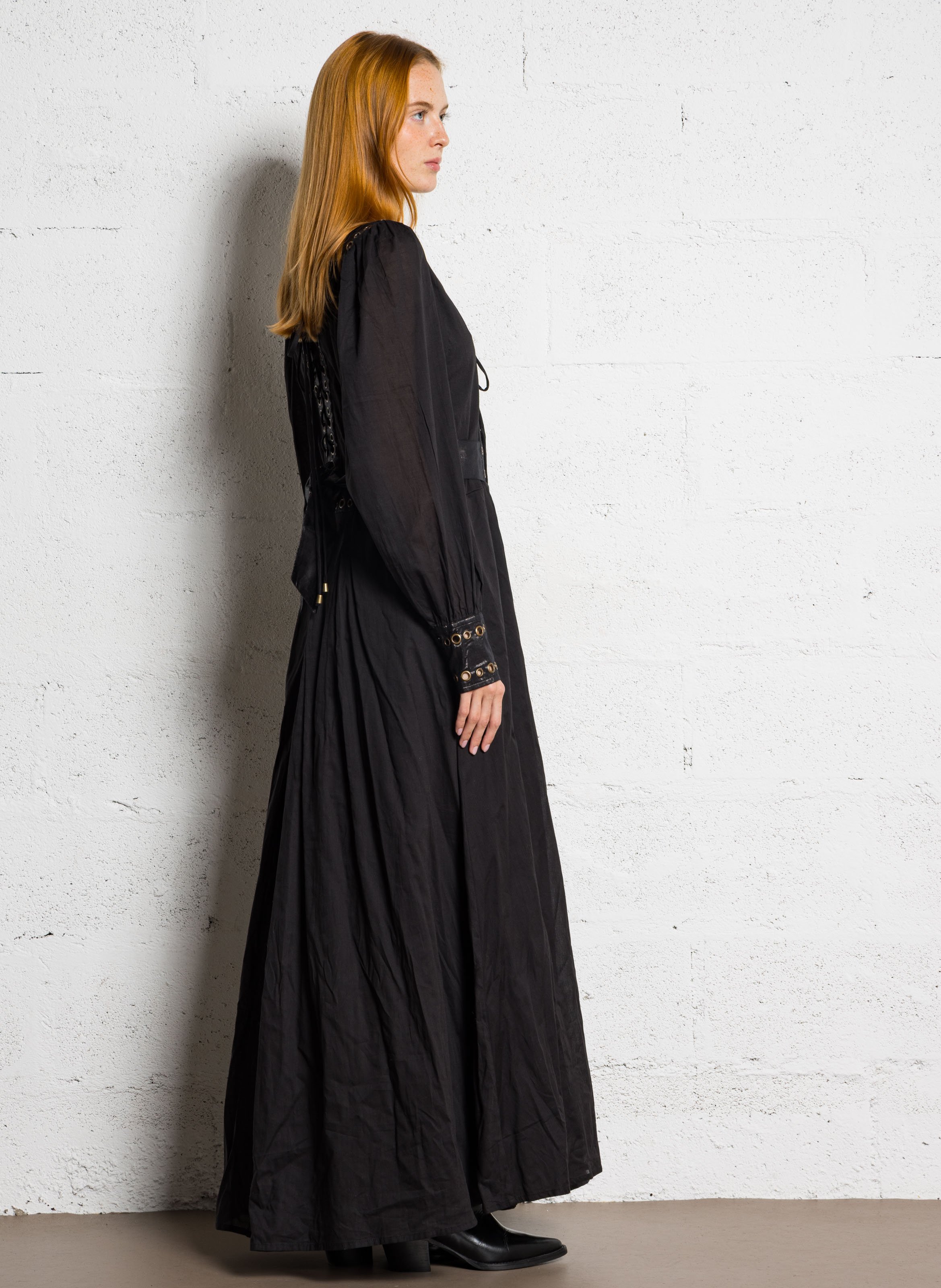 Robe longue col V en coton MES DEMOISELLES Noir