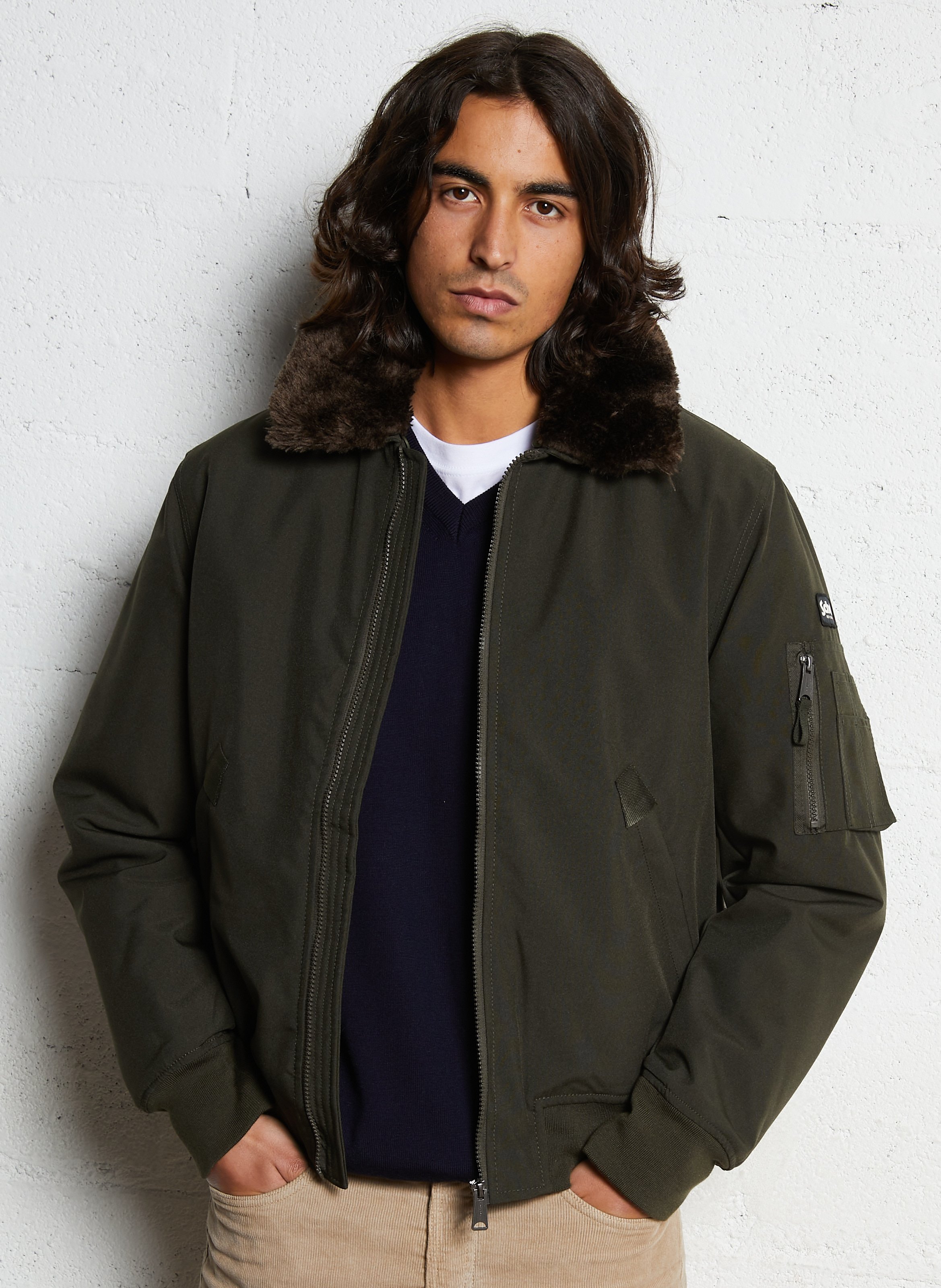 Blouson pilote ample uni à col fourrure SCHOTT