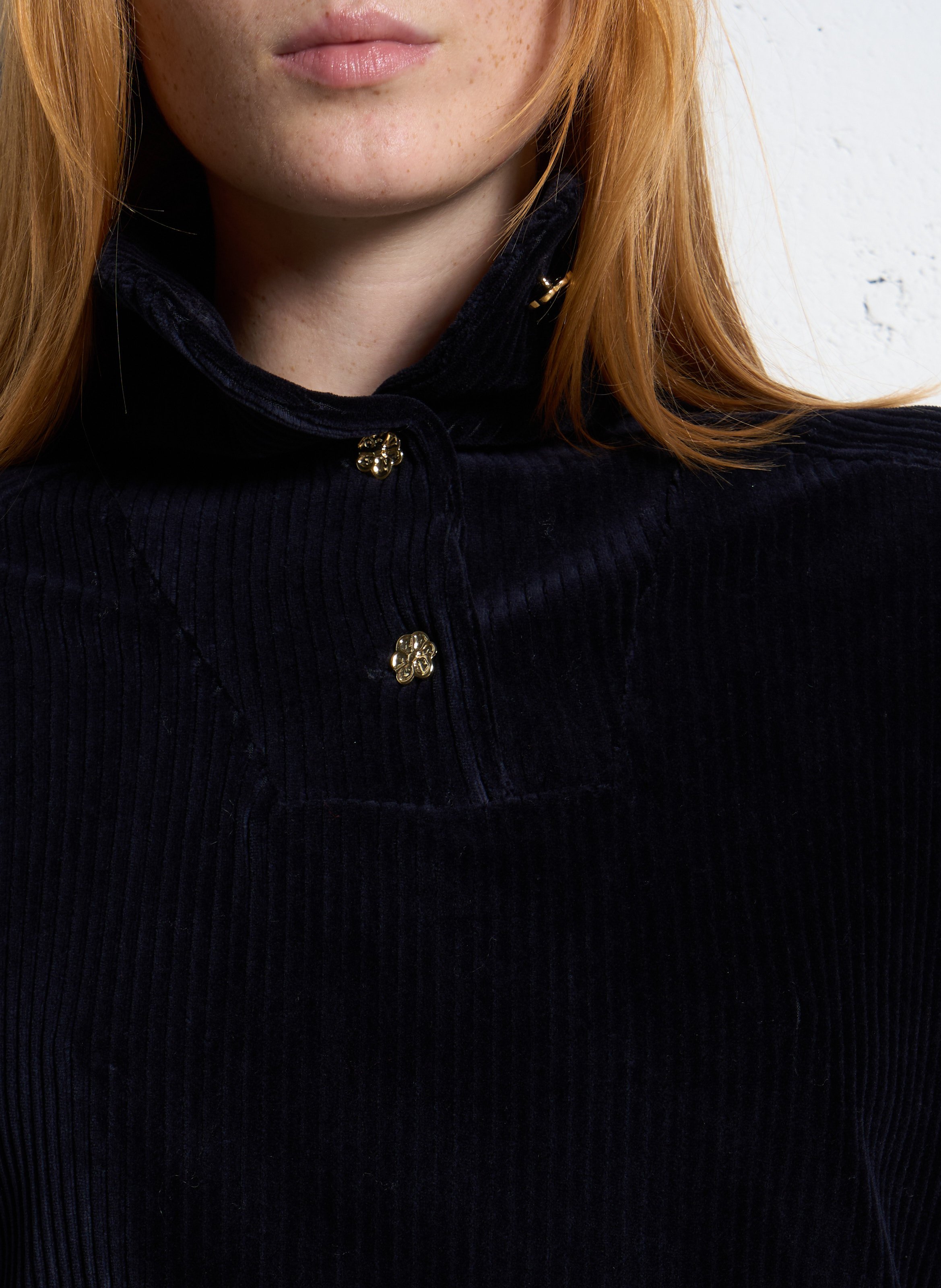 Top oversize côtelé col montant en coton I CODE Bleu