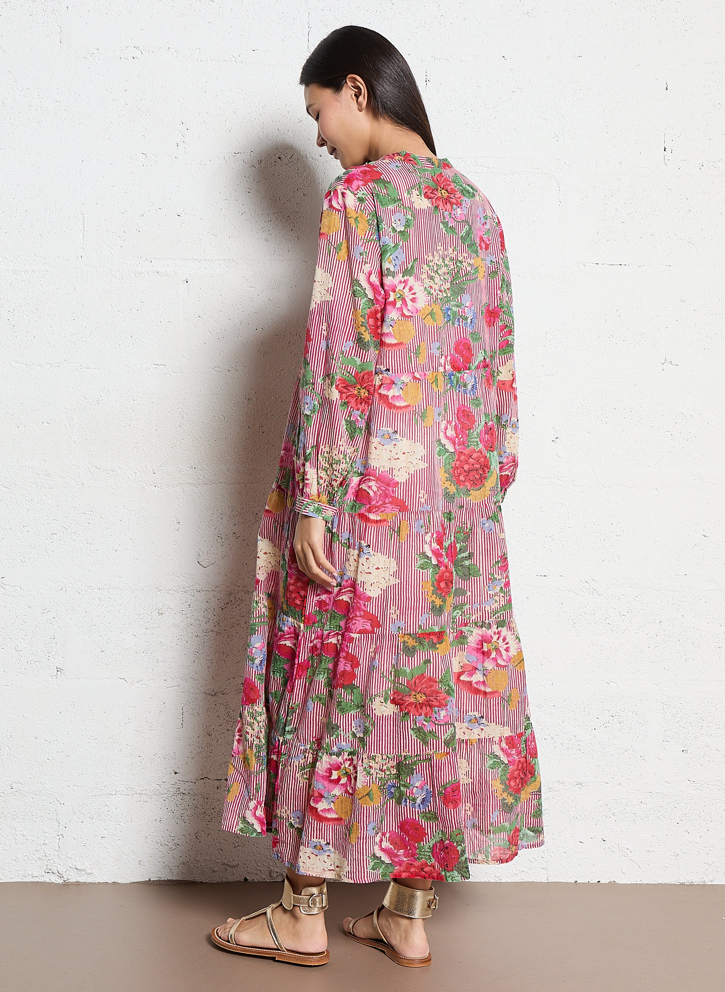 Maxikleid aus Baumwolle mit Henley-Ausschnitt und Print MAISON HOTEL Rot