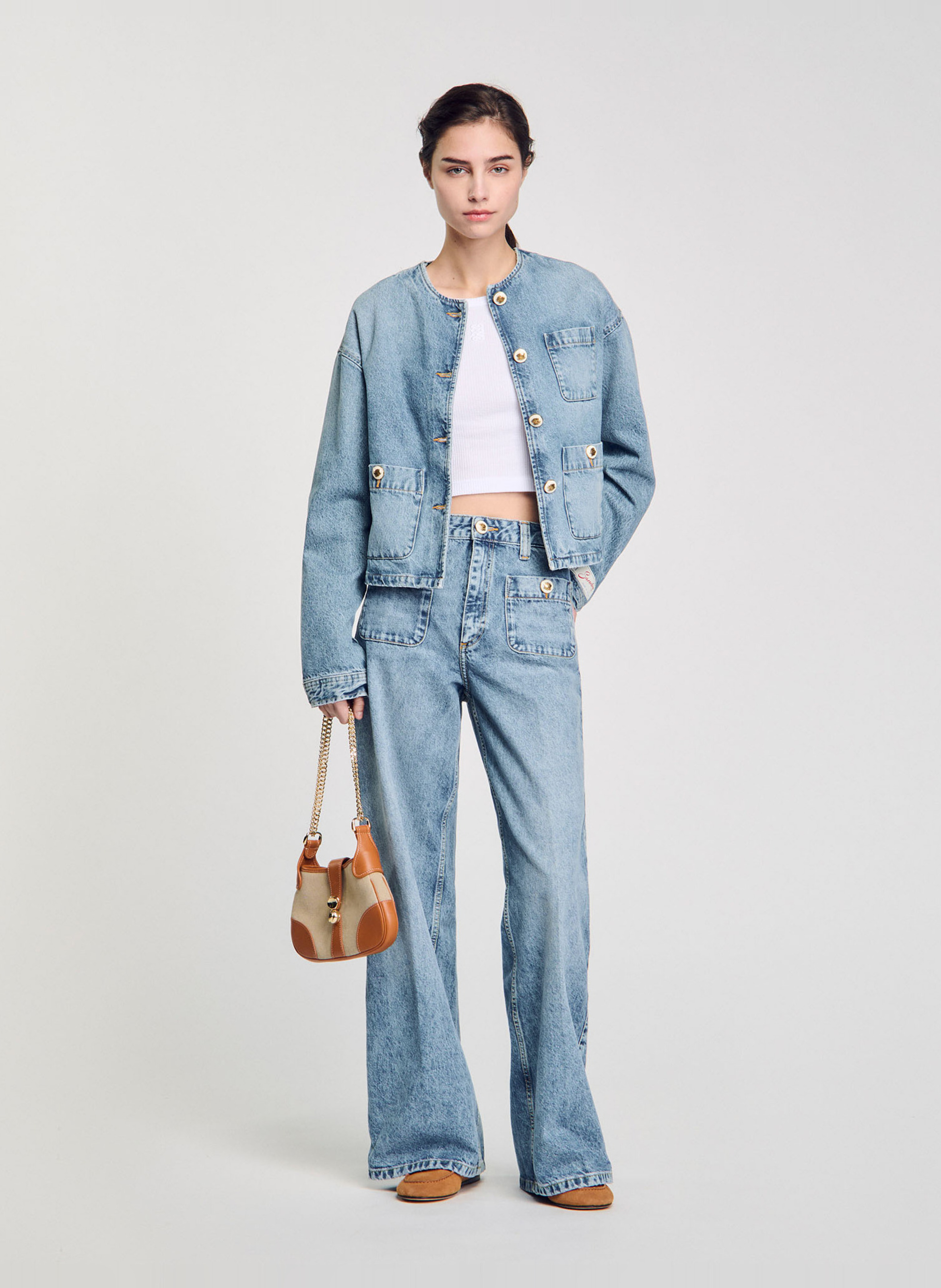 Jean droit délavé en coton SANDRO Bleu