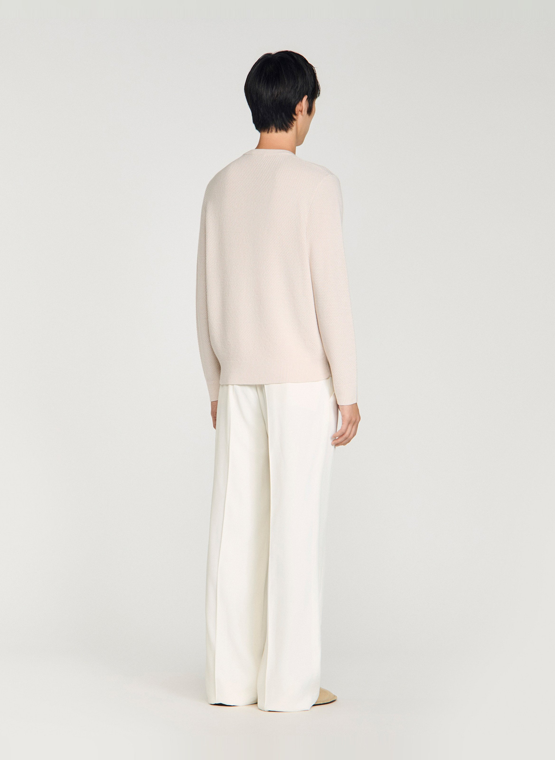 Pull droit col rond en laine SANDRO Beige