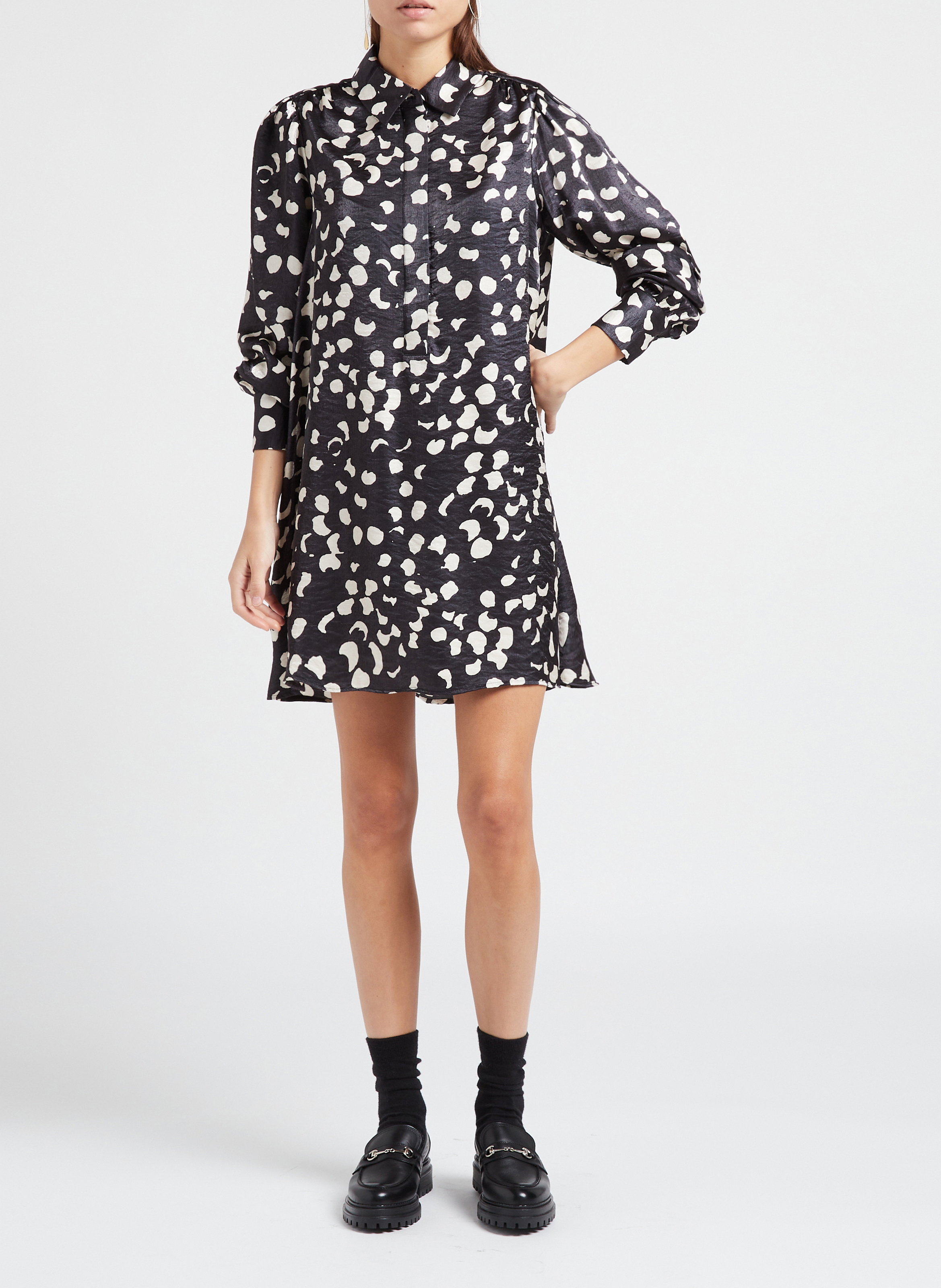 Robe courte col classique imprimée  OBJECT Noir