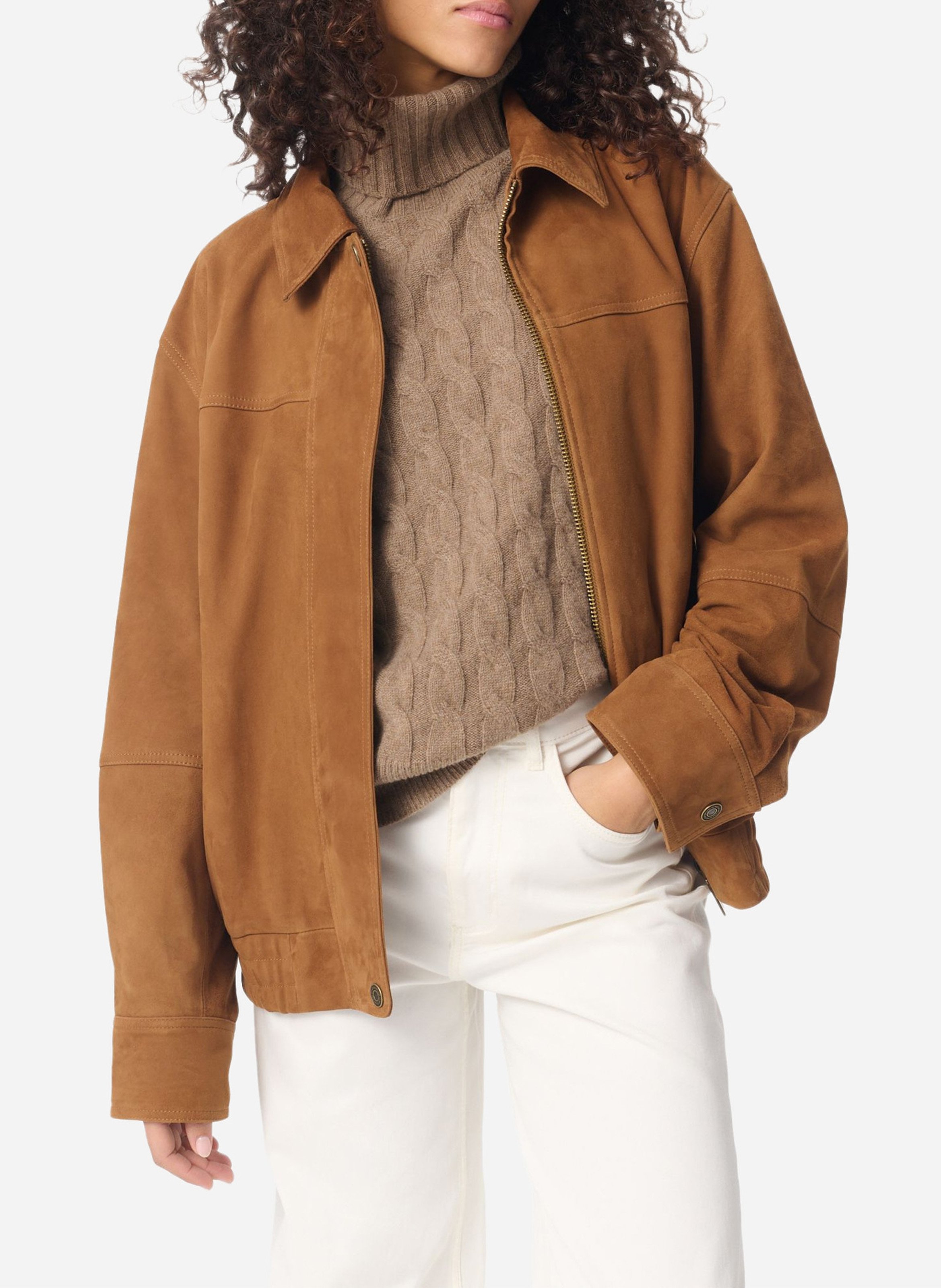 Veste col classique en cuir VANESSA BRUNO Marron