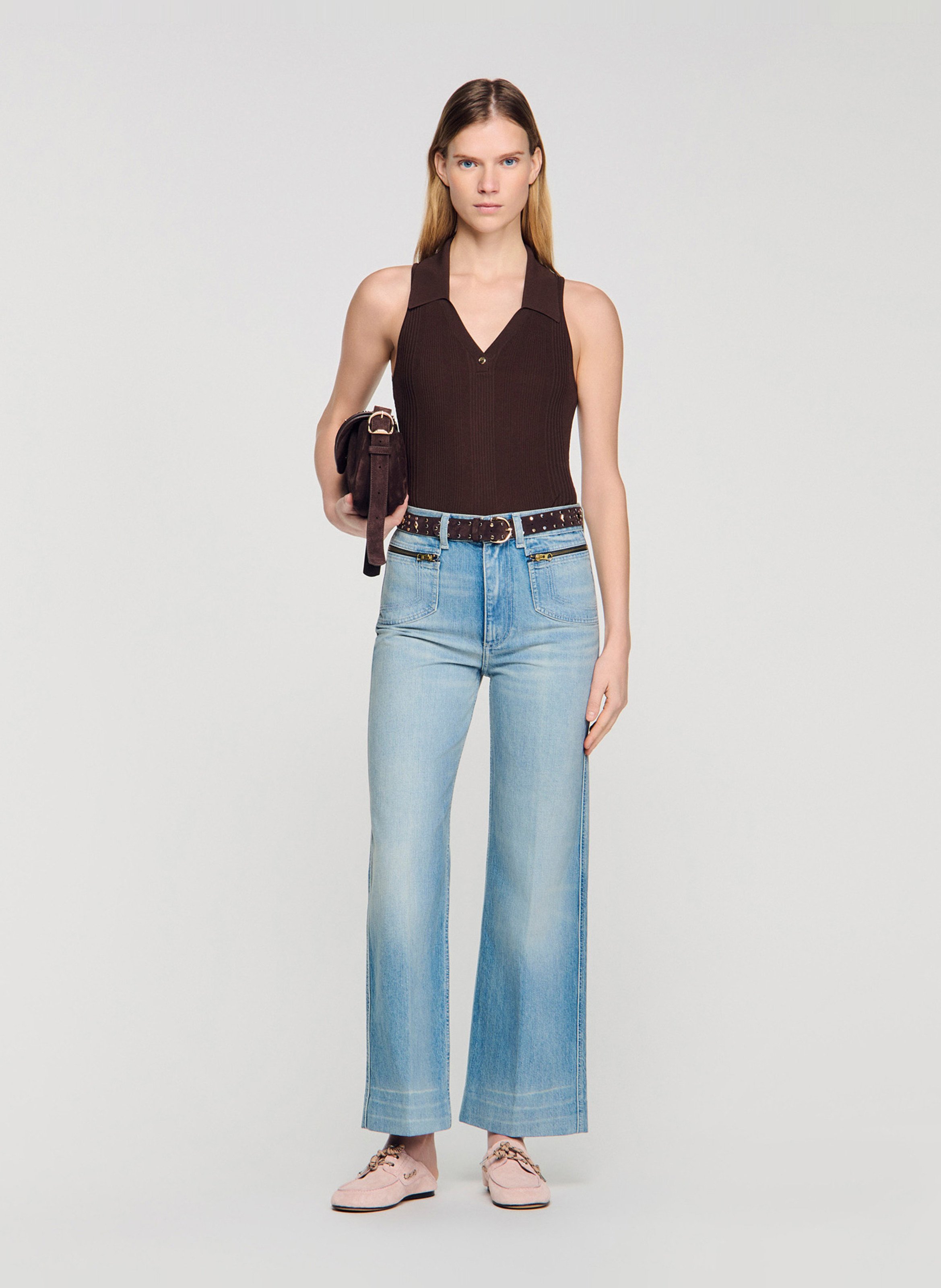 Jean droit en coton SANDRO Bleu