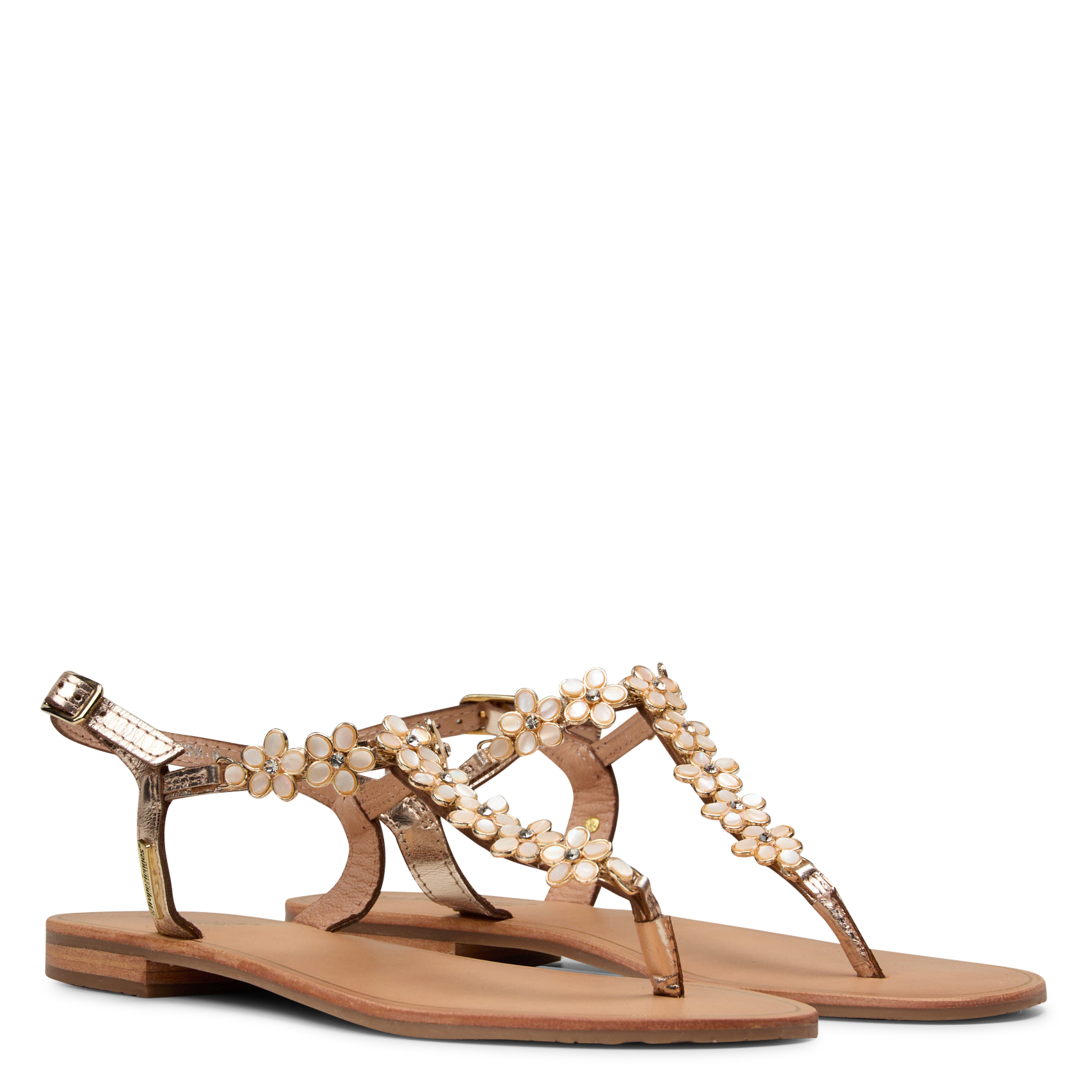 Sandales plates à fleurs en cuir LES TROPEZIENNES PAR M.BELARBI Doré