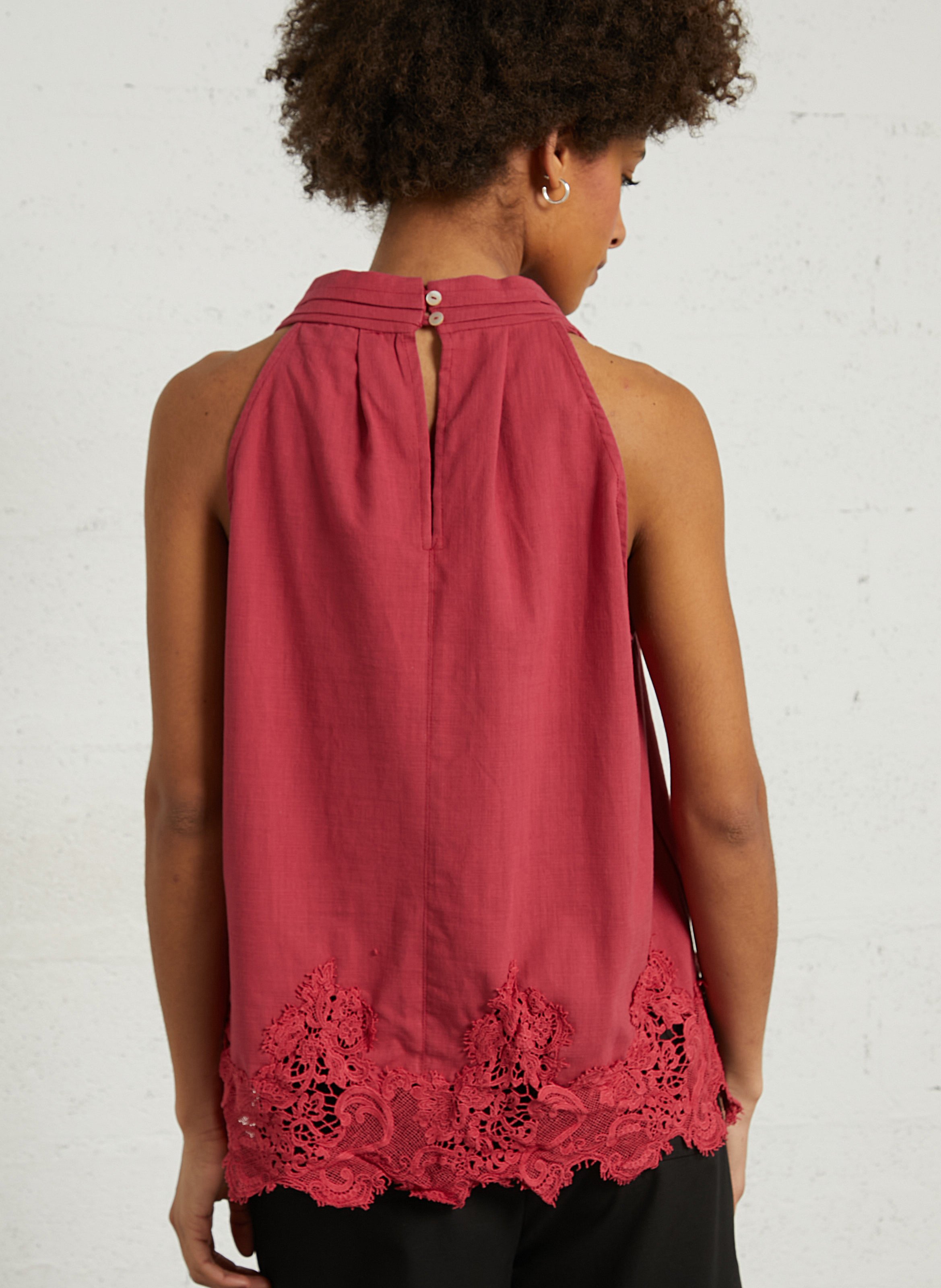 Top col V ample dentelle en lin mélangé SEE U SOON Violet